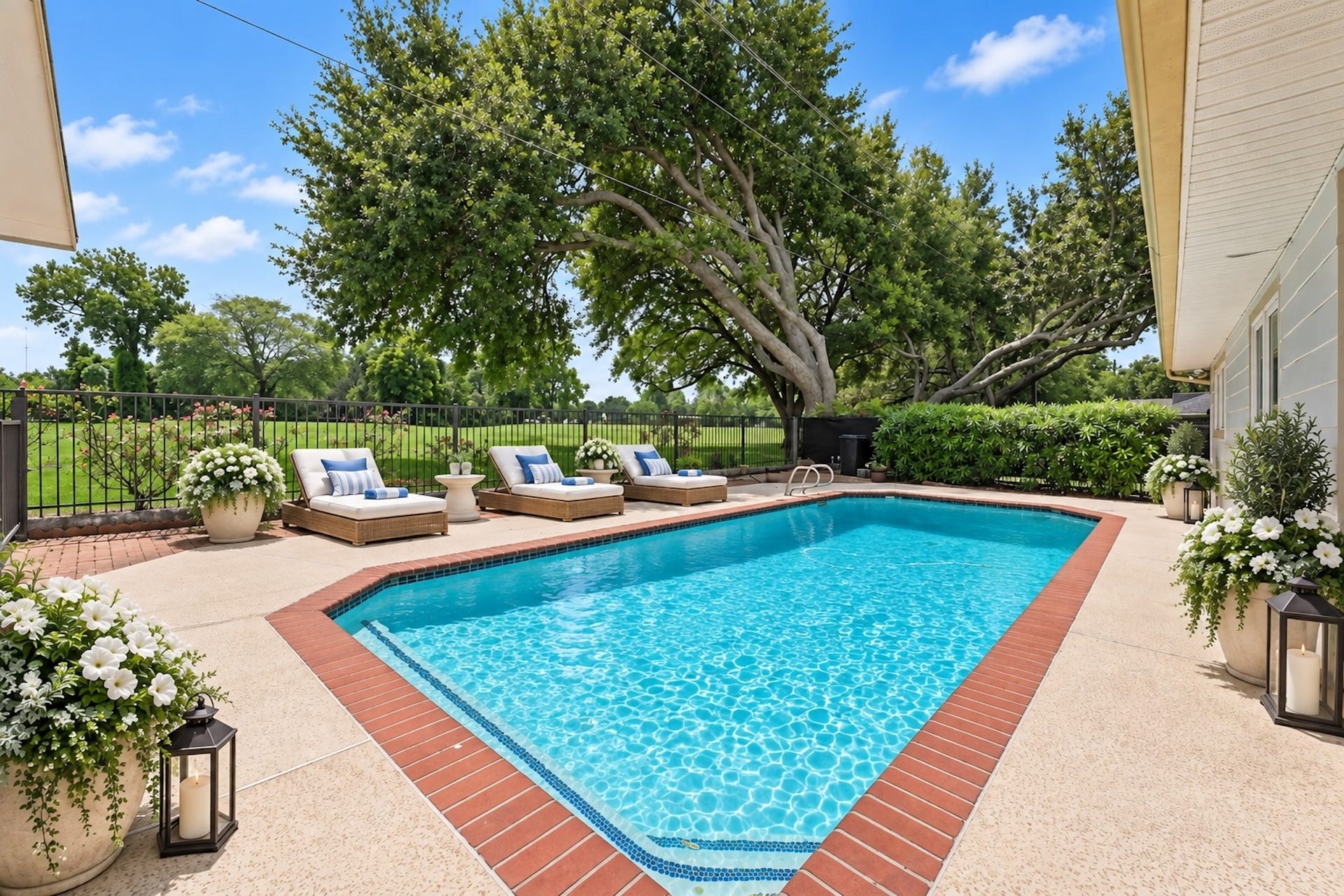 3415 W Creek Club Drive, Missouri City, TX 77459 Backyard views stretch across Quail Valleys 10th hole, framed by mature trees and lush fairway scenery.