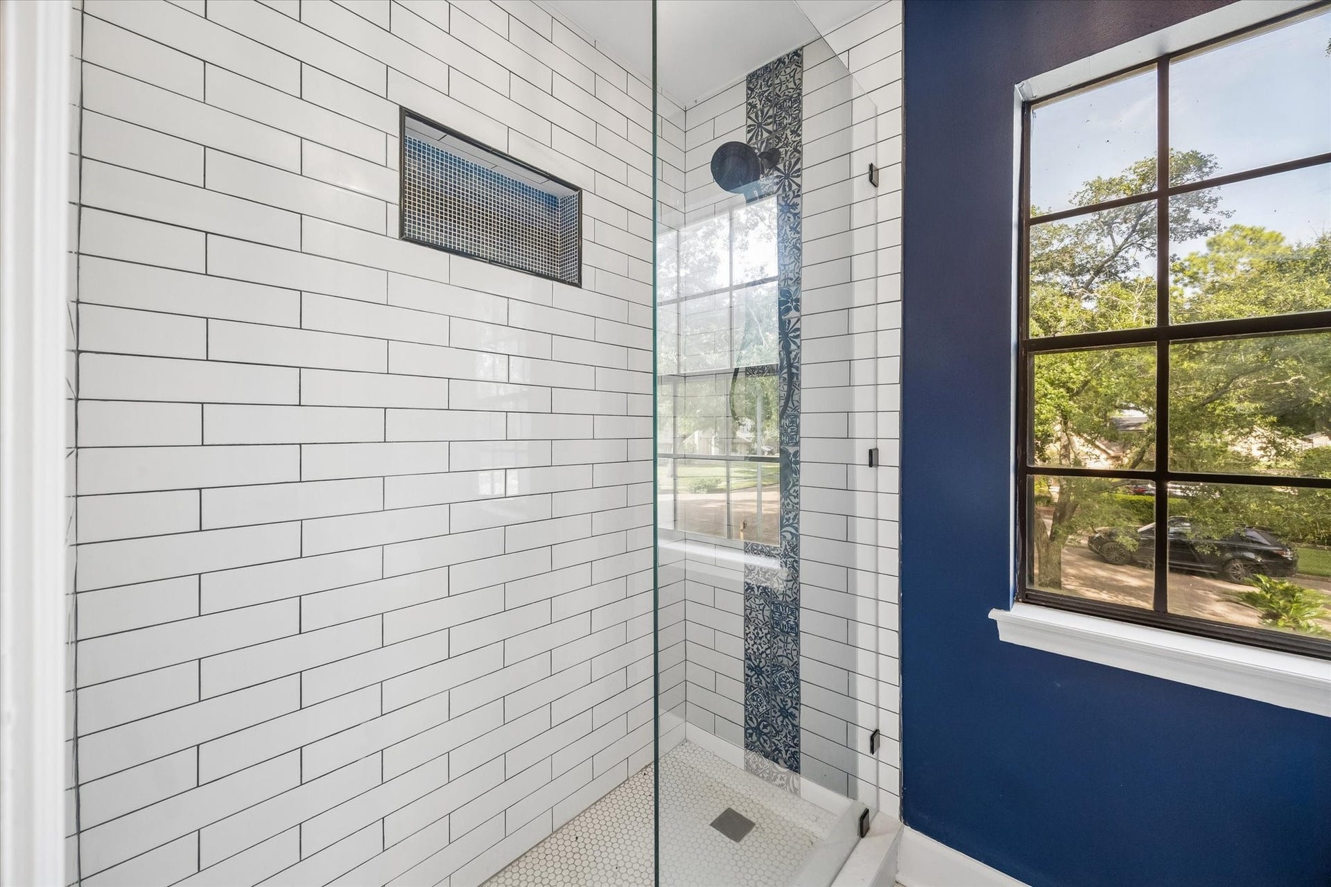 7827 Zilonis Court, Jersey Village, TX 77040 Subway tiles with glass shower, wood chandelier and built-in