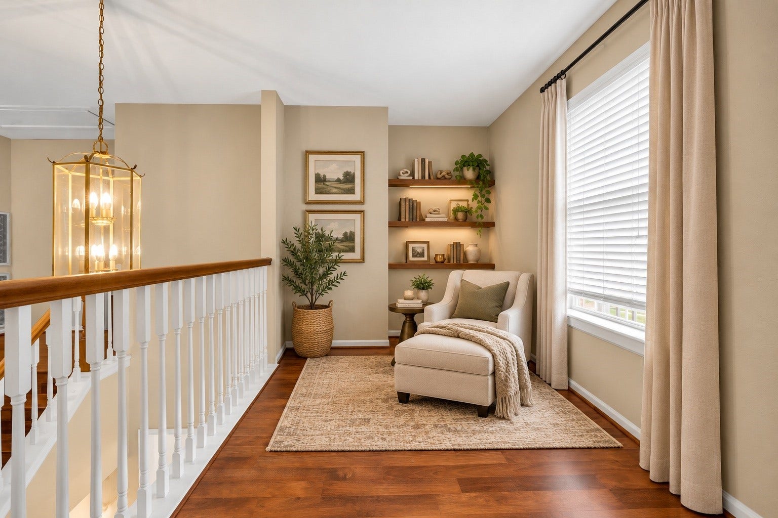 7914 Hickory Mill Court, Houston, TX 77095 Flex room adjoining the primary suite virtually staged as a reading nook.