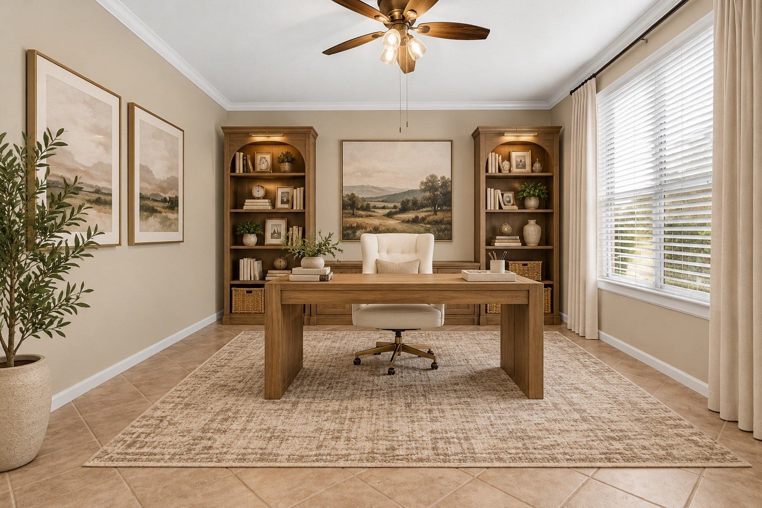 7914 Hickory Mill Court, Houston, TX 77095 First floor flex space virtually staged as a home office.