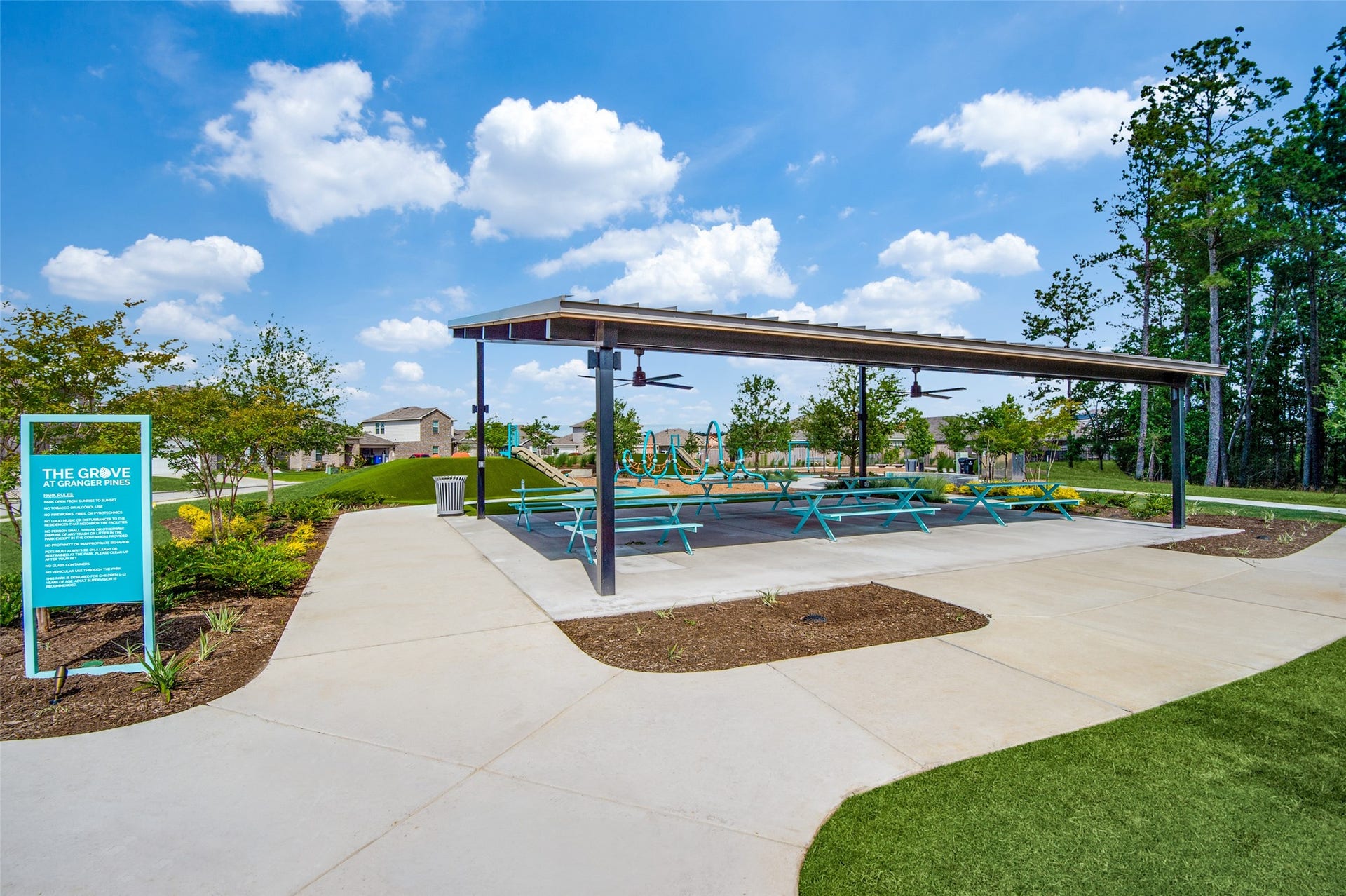 Life at Granger Pines centers around The Grove, the community park featuring a splash pad, 6-acre lake, walking trails and pocket parks.