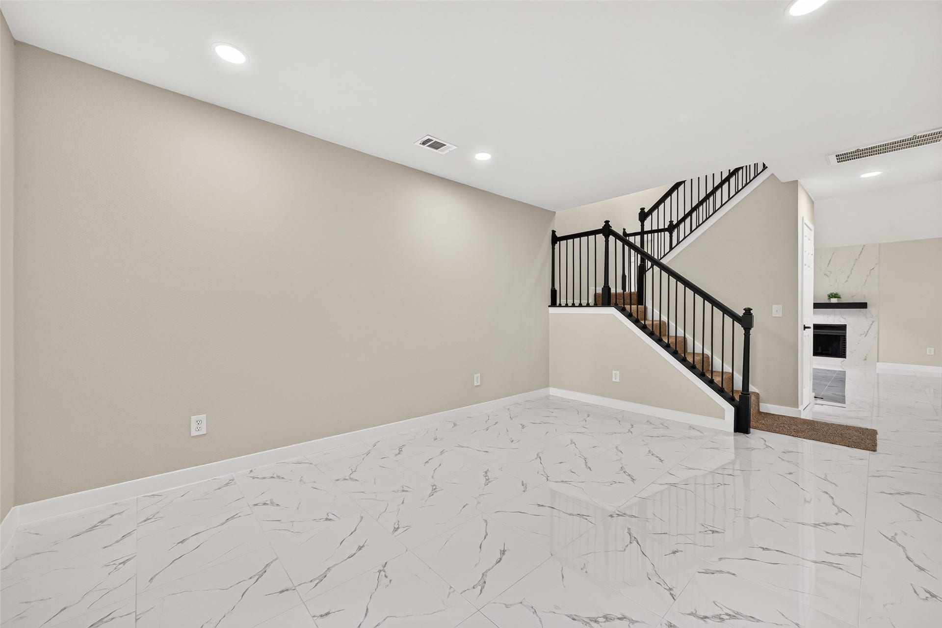 Den - Greeted with new white tiles & fresh interior paint
