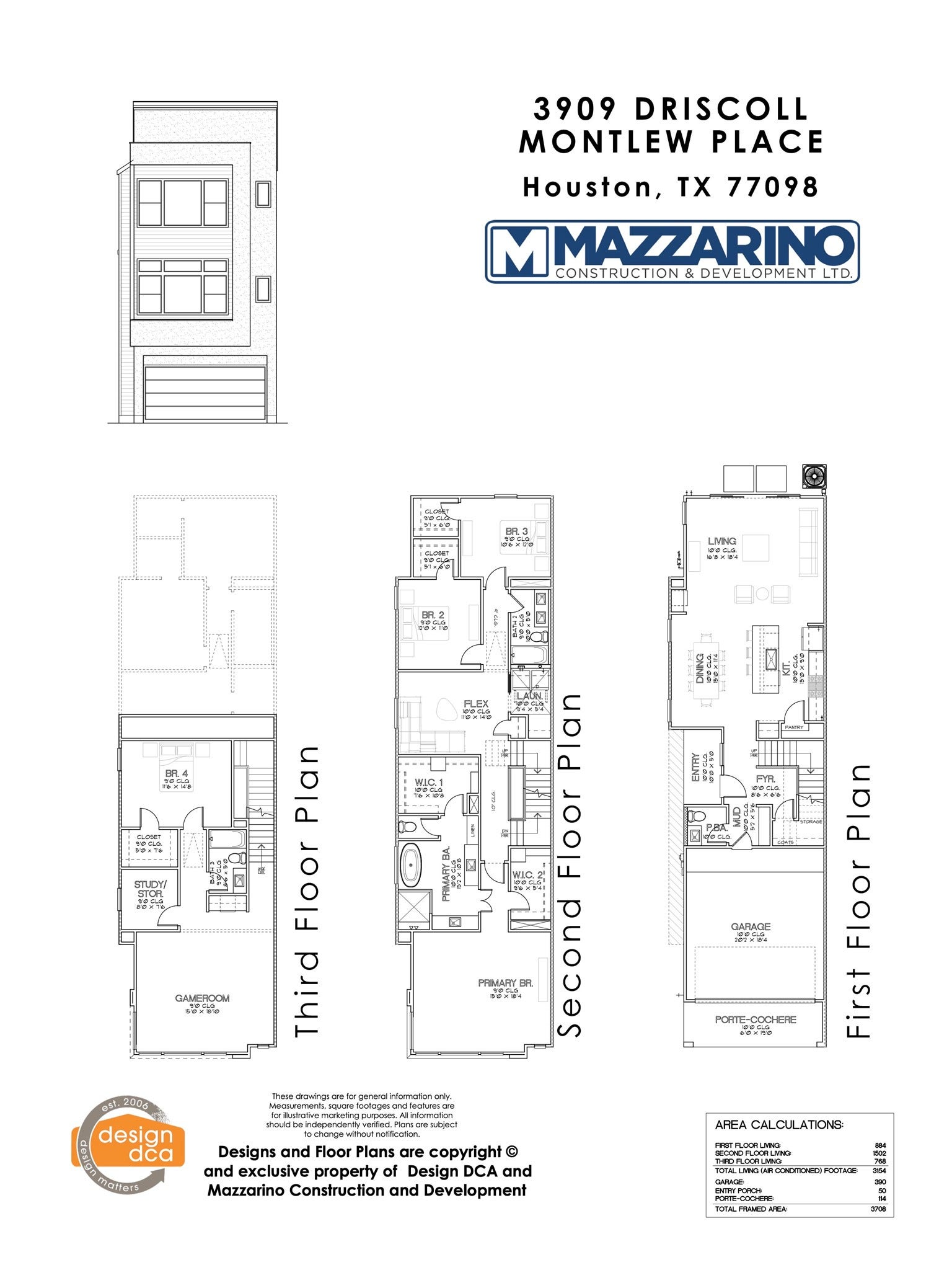 Please be aware that these plans are the property of the architect/builder designer that designed them not DUX Realty, Mazzarino Construction or 3911 DRISCOLL LLC and are protected from reproduction and sharing under copyright law. These drawing are for general information only. Measurements, square footages and features are for illustrative marketing purposes. All information should be independently verified. Plans are subject to change without notification.
