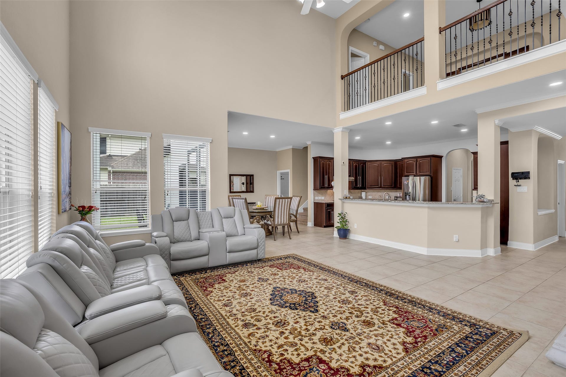 3314 Sussex Way, Friendswood, TX 77546 This family room can be viewed from the second floor, adding to the homes open layout.