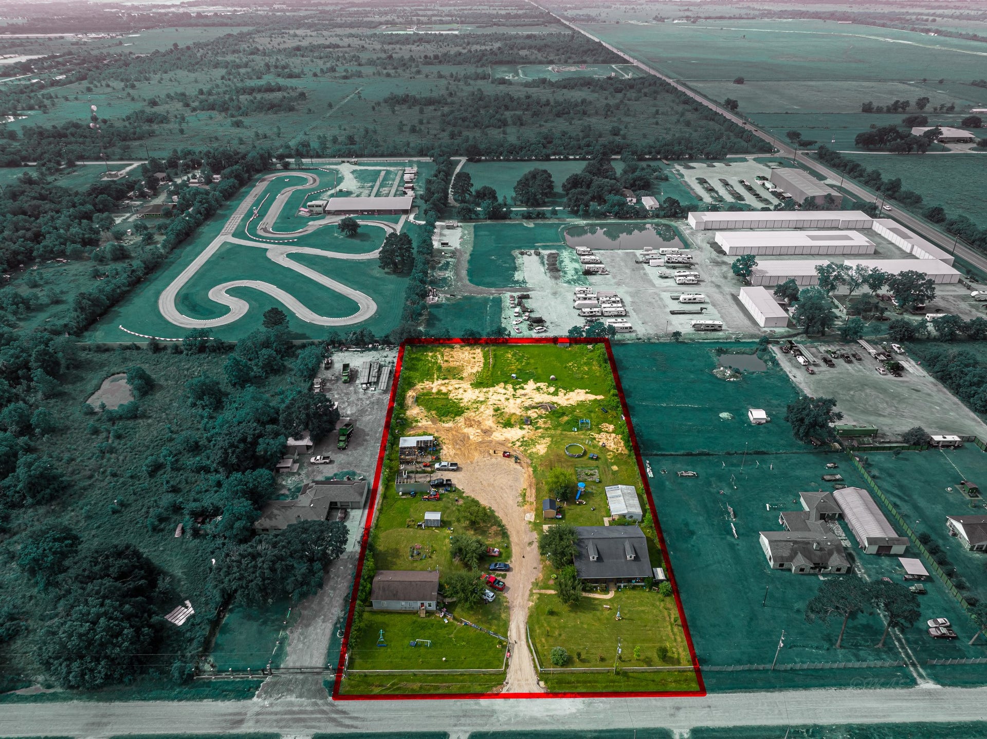 29867 Marti Road, Katy, TX 77493 2.6 Acre Tract with 2 homes, workshop, and office buildings on-site