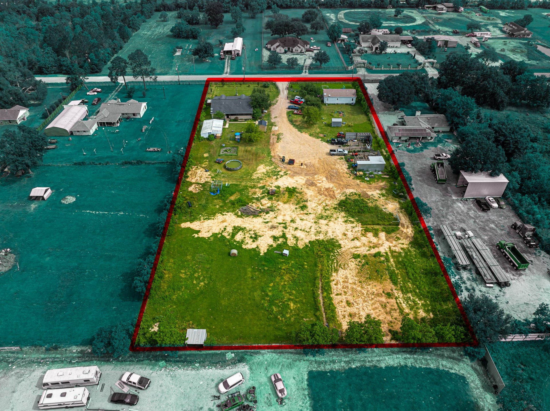 29867 Marti Road, Katy, TX 77493 North/South rectangular layout of the property. Marti Road is the frontage and entry point.