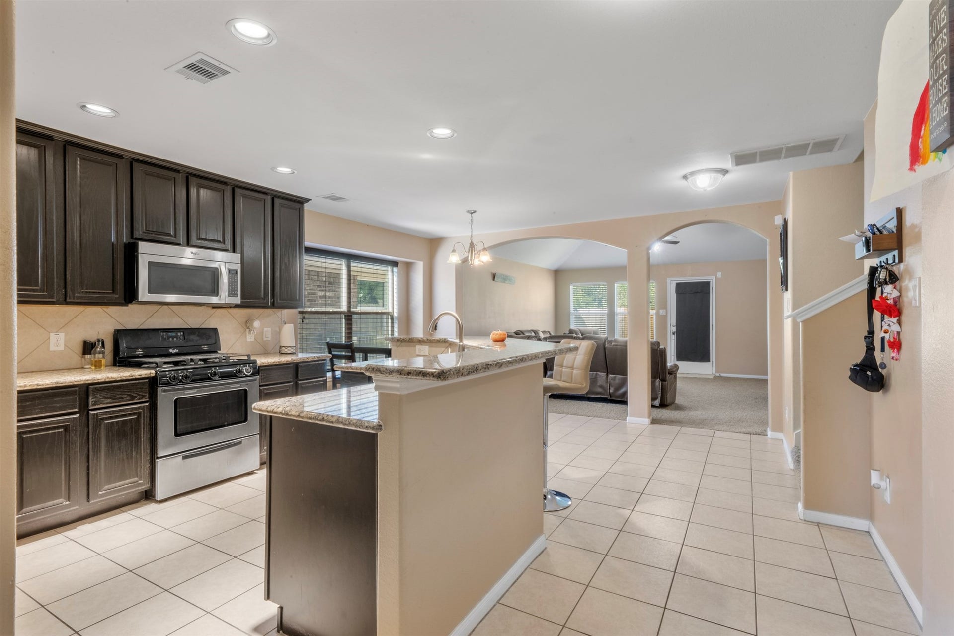 314 Gulf Winds Drive, Bacliff, TX 77518 Kitchen with view of the living room in the back.