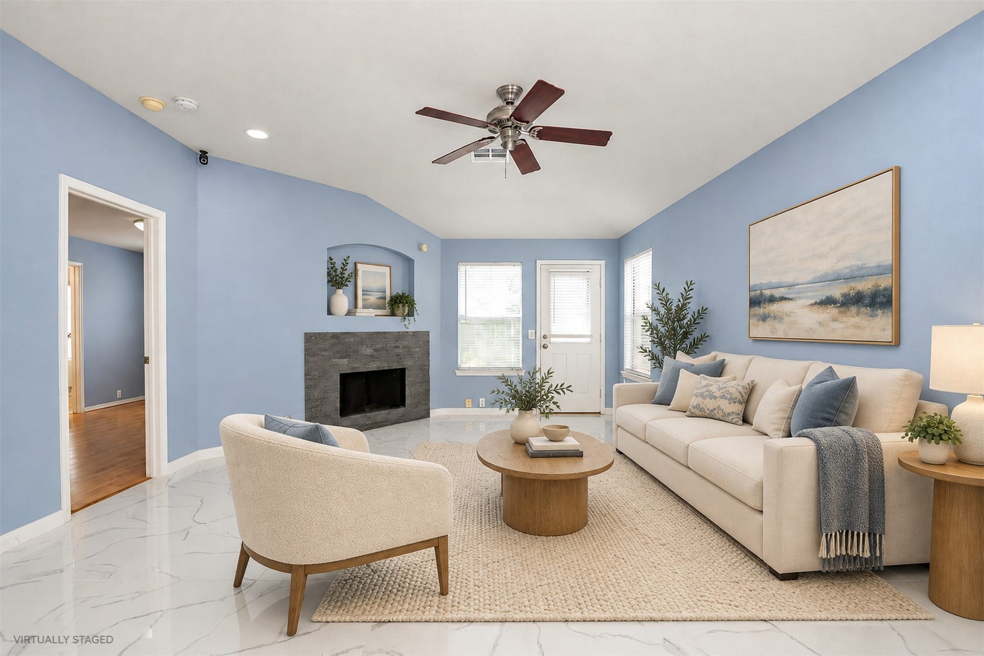 6003 Baldwin Elm St, Richmond, TX 77407 Living Area - AI Staging
***Property is vacant. Photo digitally enhanced with AI; lighting, color, and ceiling appearance adjusted. ***