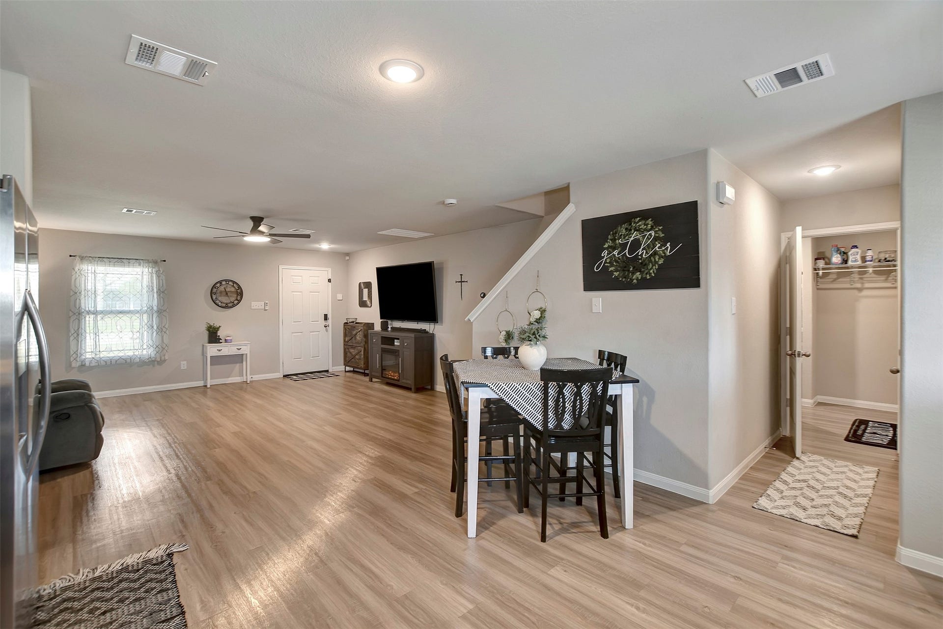 View from kitchen into your hallway which provides a half bath and utility room!