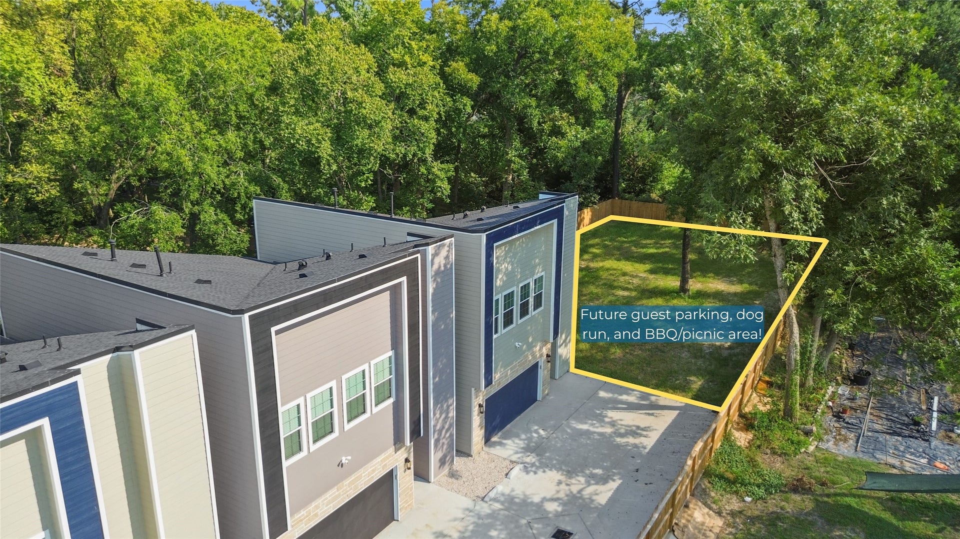 825 Paul Quinn Street, #B, Houston, TX 77091 Outside, your home stands tall with clean lines and modern design, nestled alongside lush greenery that gives you both privacy and a peaceful backdrop.