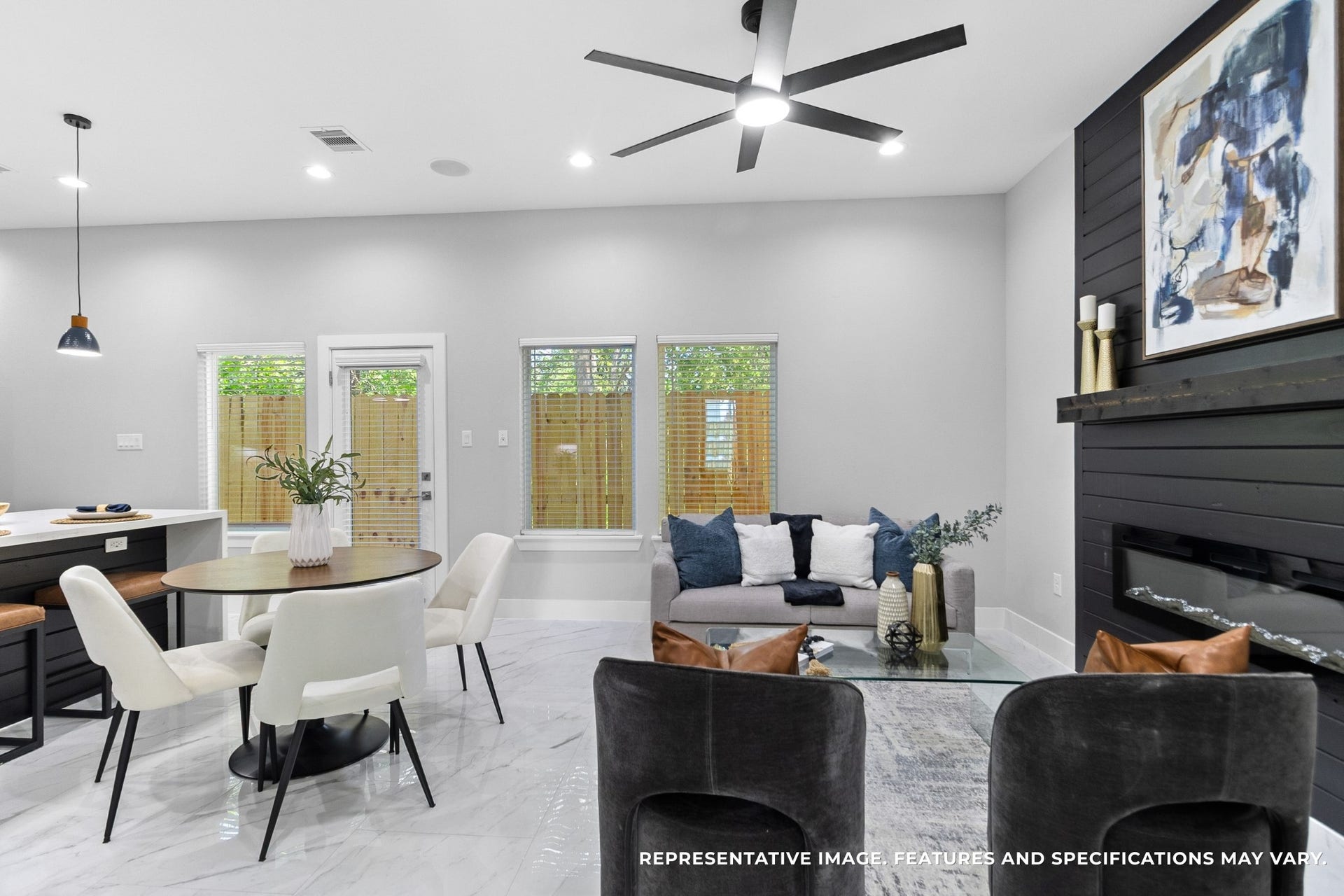 825 Paul Quinn Street, #B, Houston, TX 77091 Morning coffee at your round table feels easy here, sunlight streaming in through the windows while the open flow keeps you connected to the living room and kitchen.