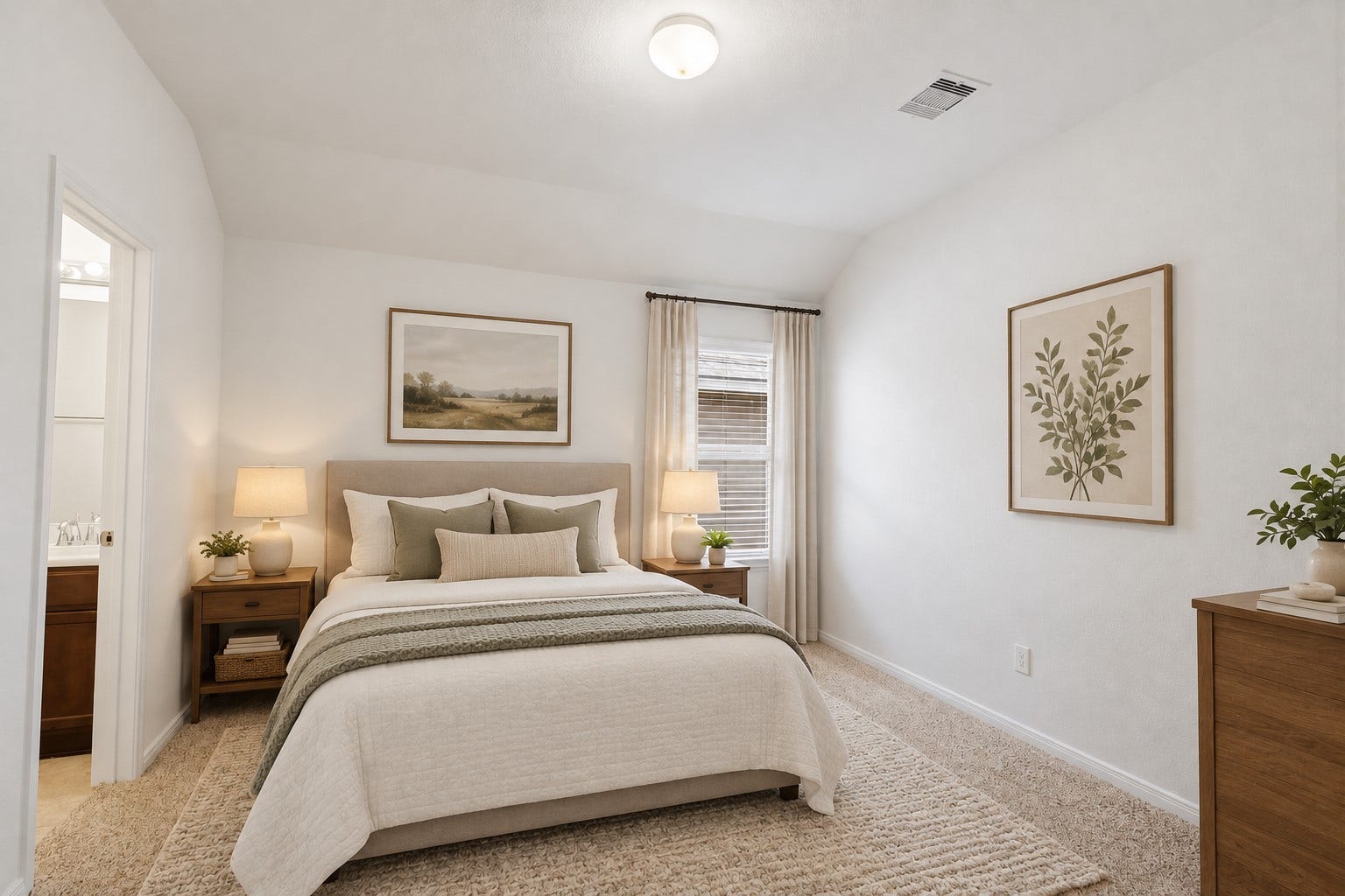 11723 Giovanni Lane, Richmond, TX 77406 A Wonderful Private Guest Retreat! This spacious upstairs guest bedroom offers plush carpeting, a bright window, and plenty of room for comfortable furnishings. With its own private full bath, this is an especially welcoming space for overnight guests, family members, or anyone who appreciates a little extra privacy. *Photo is virtually staged*