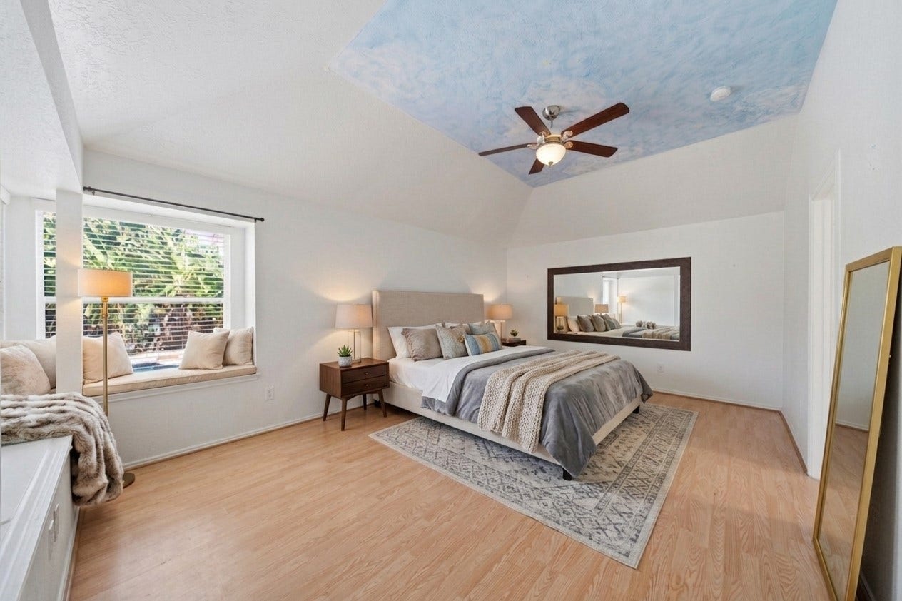 Virtually staged primary bedroom