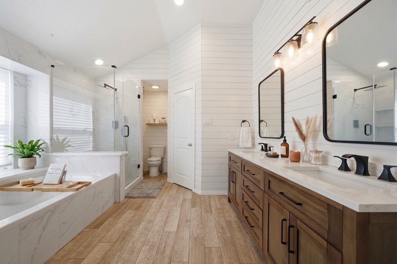 Virtually staged primary bathroom