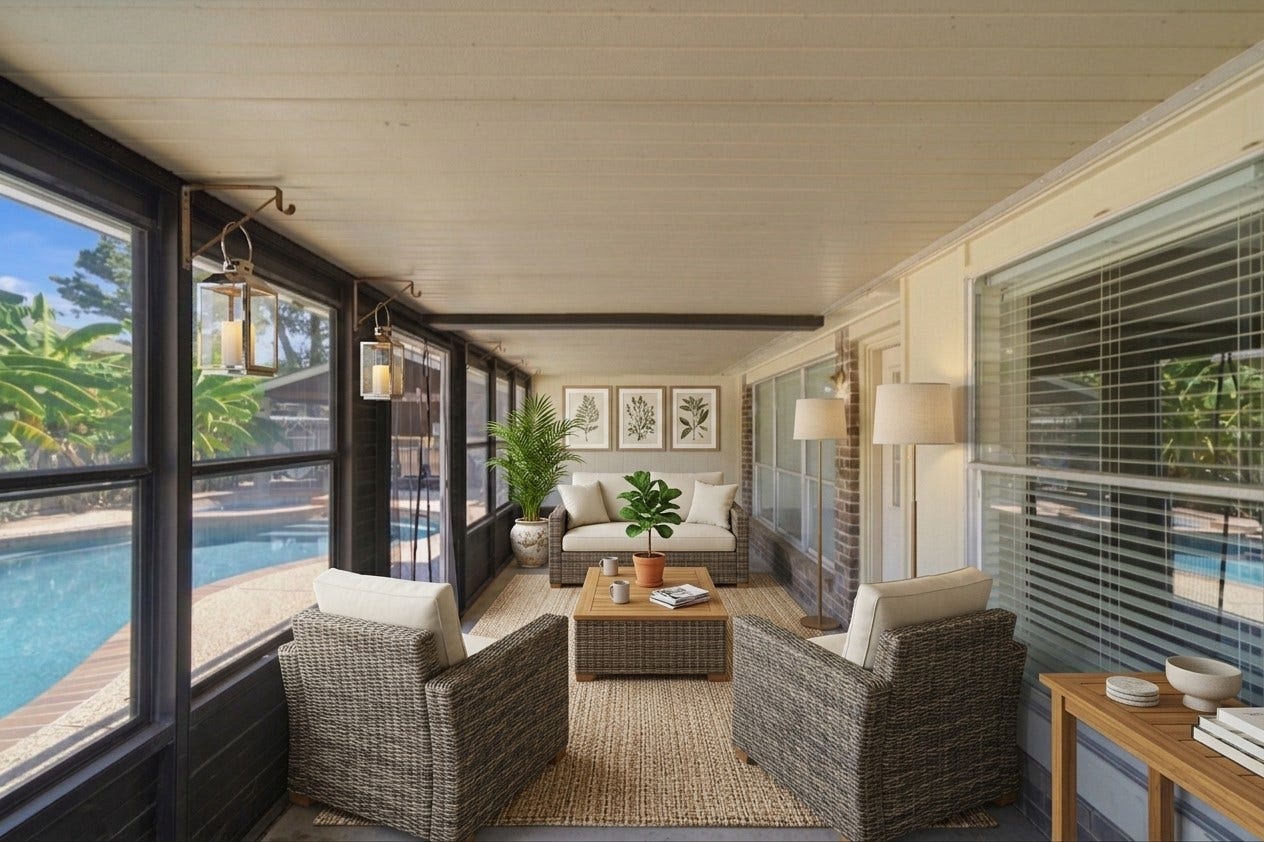Virtually staged sunroom to show potential