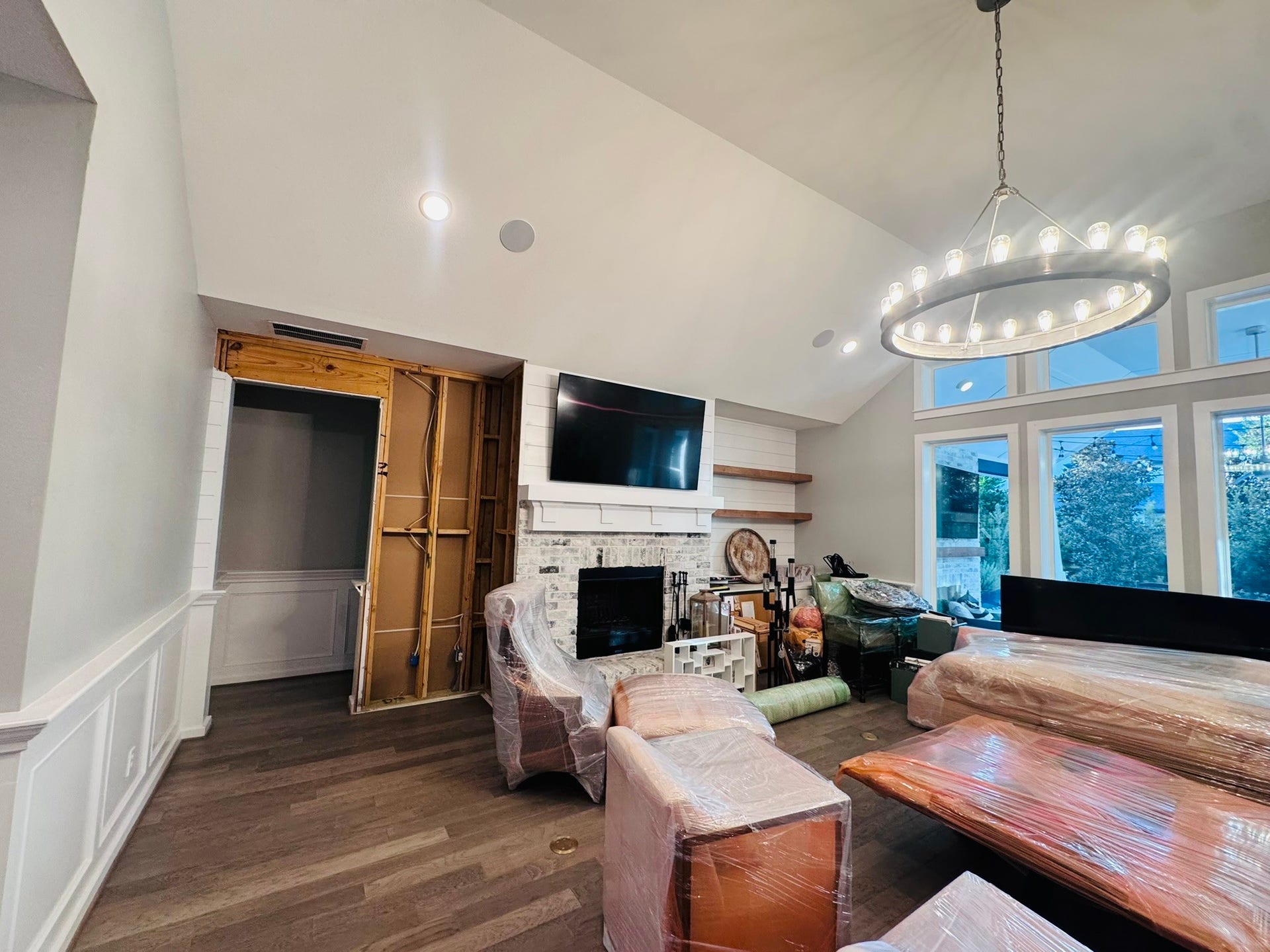 15 Quiet Mead Place, The Woodlands, TX 77375 Now with just a small area where sheetrock was removed for inspection..