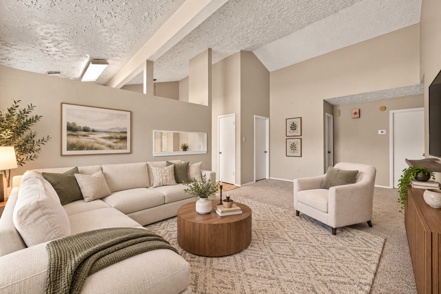 2811 Pheasant Creek Drive, Sugar Land, TX 77498 Virtually staged living room highlights the vaulted ceiling, fireplace and spacious layout.