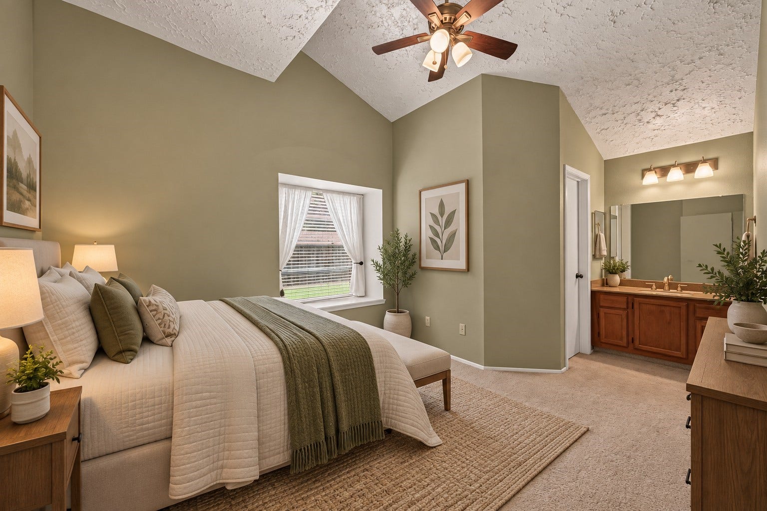 2811 Pheasant Creek Drive, Sugar Land, TX 77498 Virtually staged primary bedroom demonstrates the generous room size and adjoining vanity area.