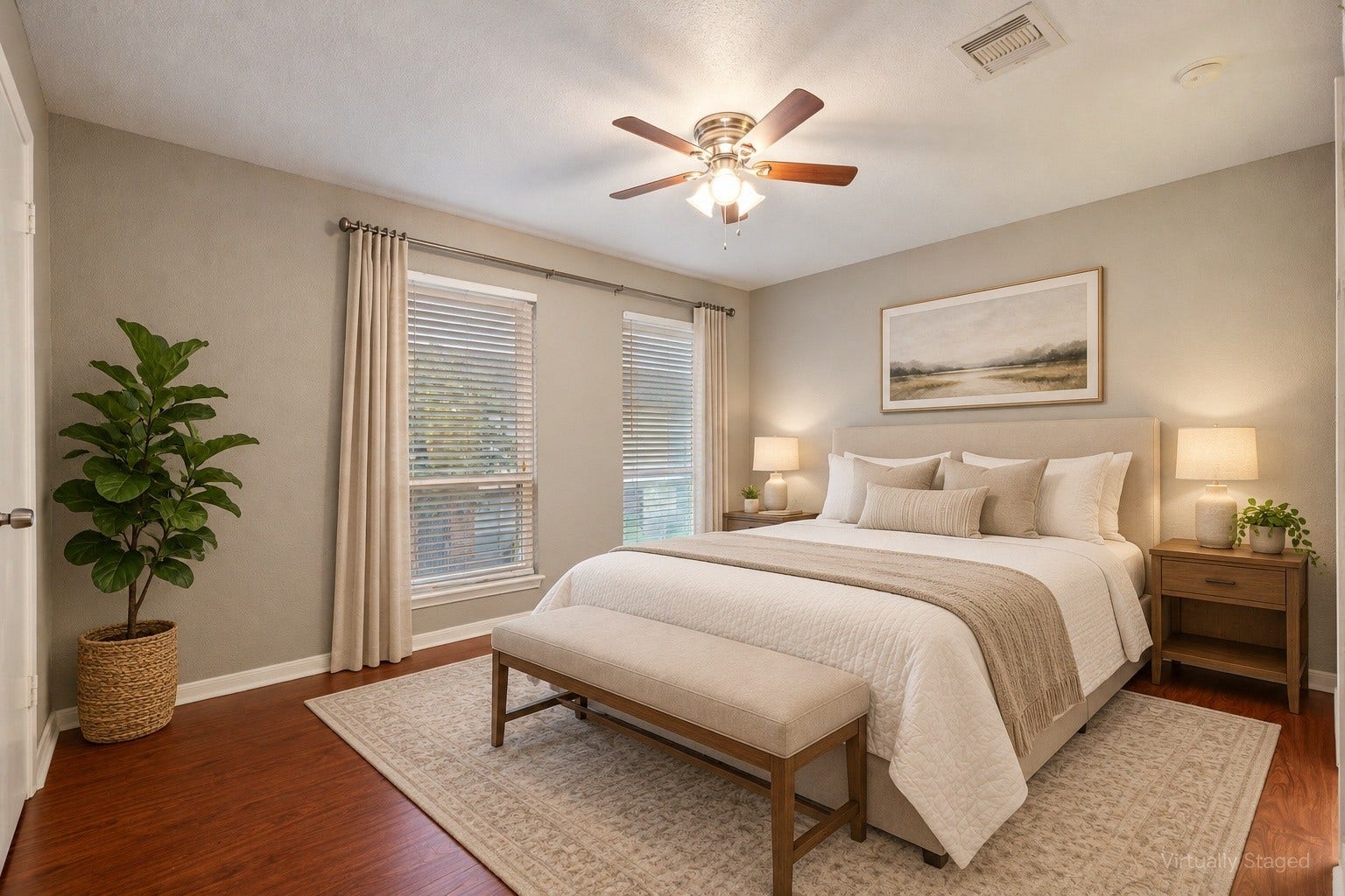1 of 2 bedrooms upstairs, each with its own ensuite bathroom.