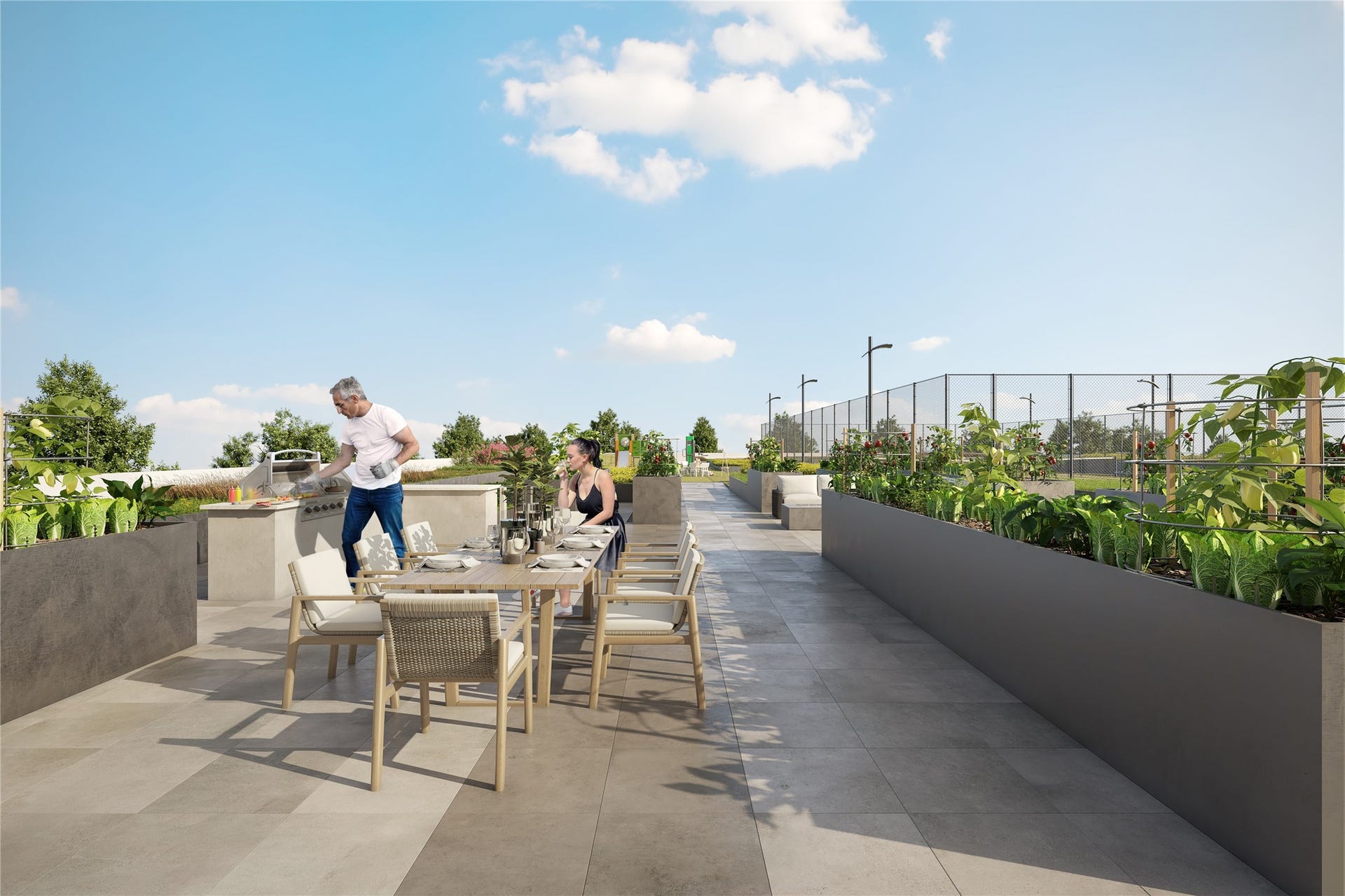 1701 Hermann Drive, #24B, Houston, TX 77004 Community grilling area and seating for alfresco dining.