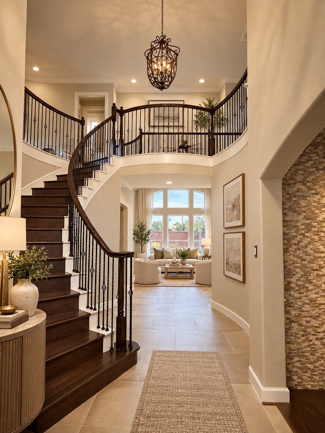 3002 Decker Field Lane, Pearland, TX 77584 Entryway with pool views - Virtually staged using AI. Furniture and dcor shown are digitally added.