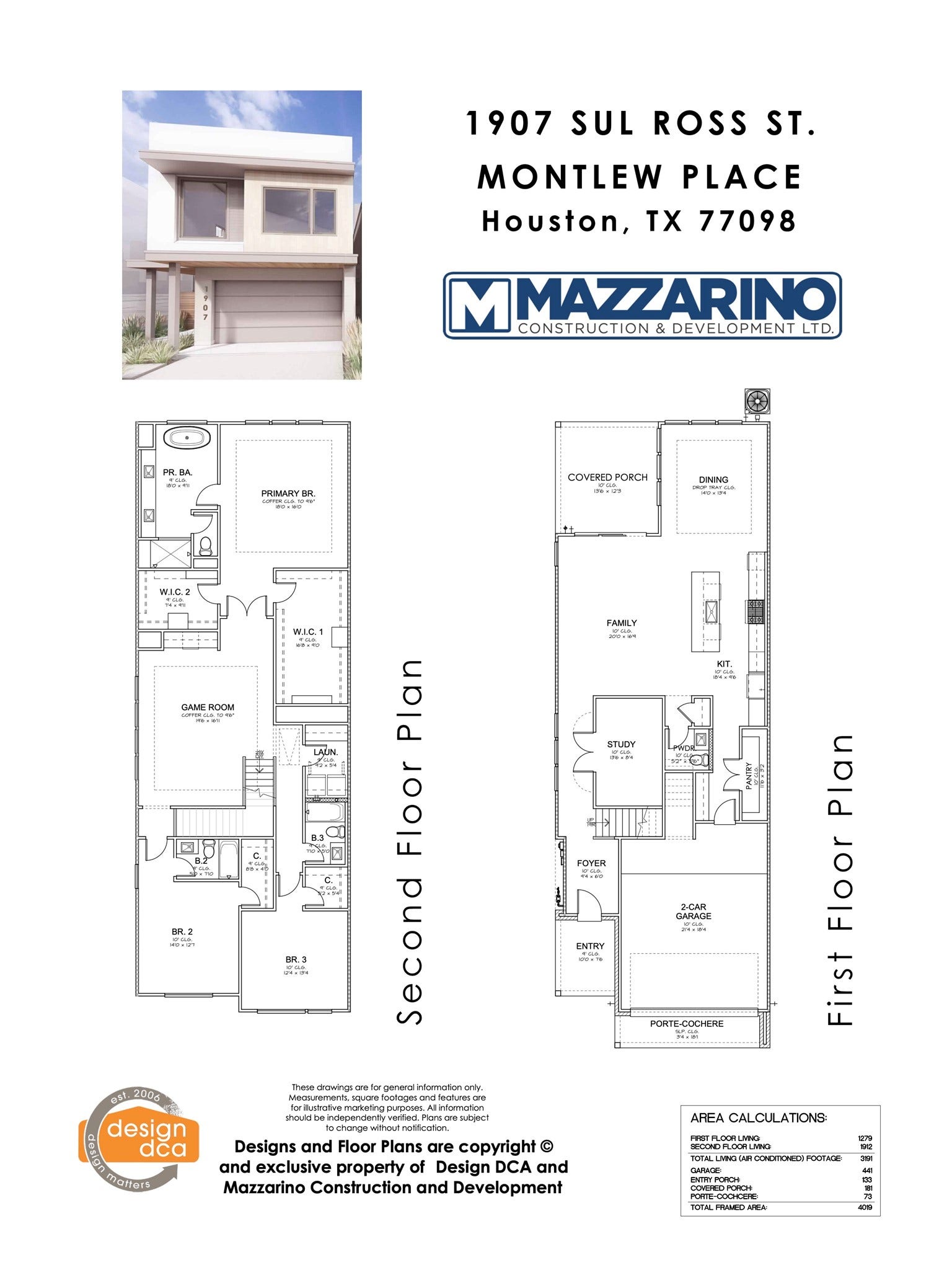 1907 SUL ROSS Street, Houston, TX 77098 Please be aware that these plans are the property of the architect/builder designer that designed them not DUX Realty, Mazzarino Construction or 1907 SUL ROSS LLC. Please be aware that these plans are the property of the architect and are protected from reproduction and sharing under copyright law. These drawing are for general information only. Measurements, square footages and features are for illustrative marketing purposes. All information should be independently verified.