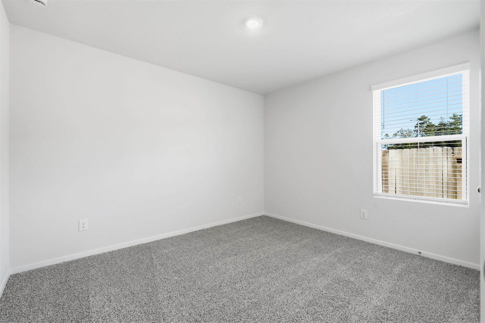 Bright and inviting bedroom with plush carpeting, neutral walls, and a large window offering ample natural light.