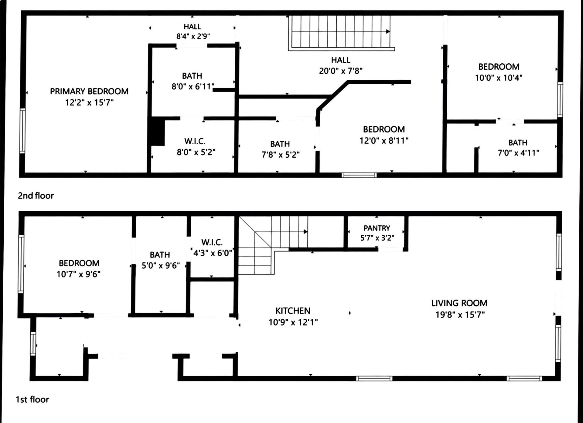 3205 Berry Street, #A/B, Houston, TX 77004 Floor plan for the first and second floors. The layout is convenient and each room has a private bathroom for privacy.