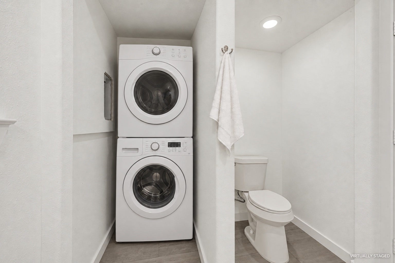 6620 Lawndale Street, #1, Houston, TX 77023 Representative photo of Unit 2 laundry area. Virtually staged: appliances and decor were digitally added. Actual Unit 1 layout and finishes may vary.