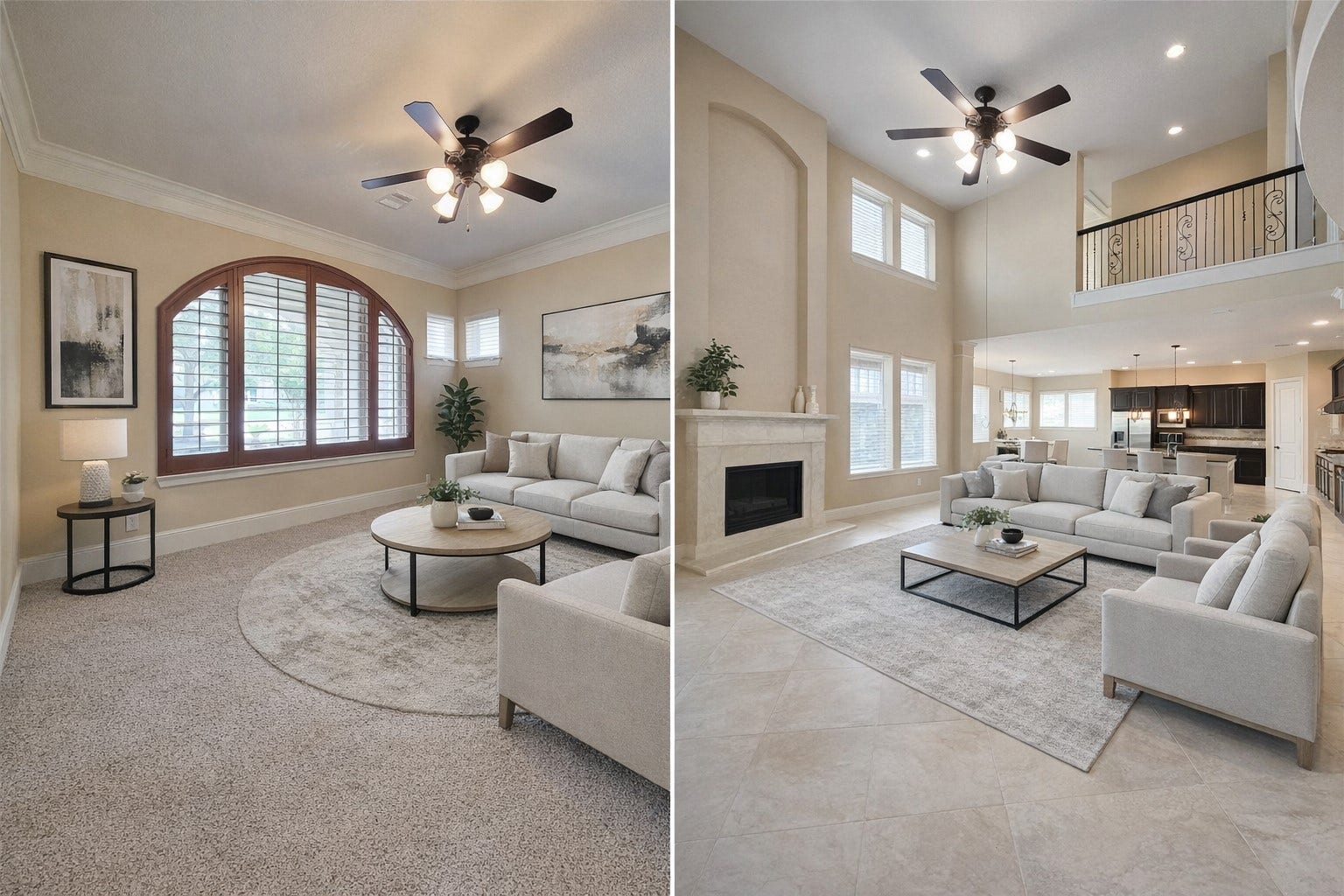7711 Reseda Street, Sugar Land, TX 77479 A creamy palette and soft natural light unify the living spaces, creating a seamless transition between relaxation and formal entertaining.