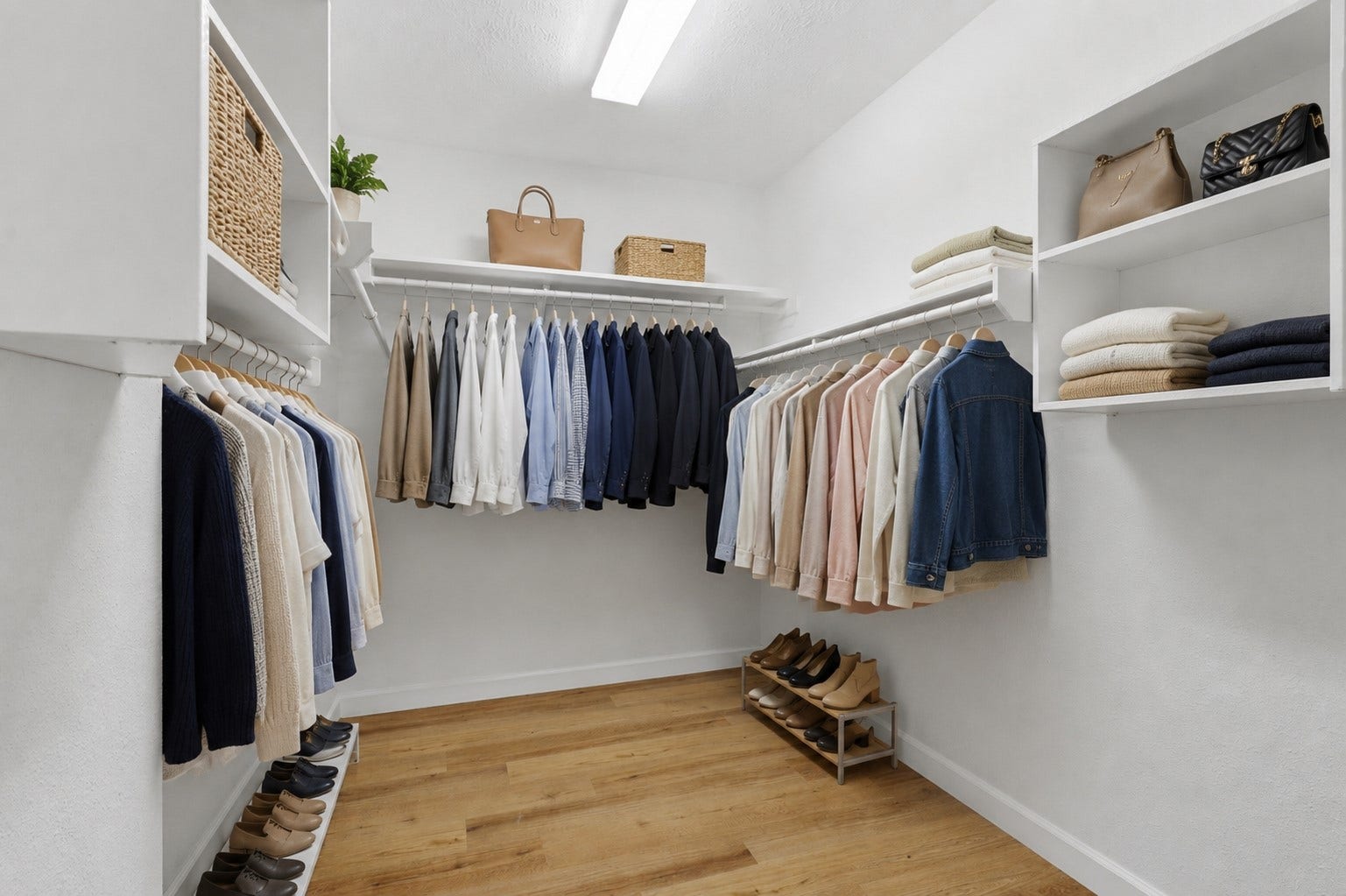 This is just one of the two spacious walk-in closets in the luxurious primary suite! Designed with comfort and convenience in mind, each closet offers generous storage, giving everyone their own private space. Photo is Virtually Staged. The home is vacant, move-in ready, and waiting for you to make it your own!