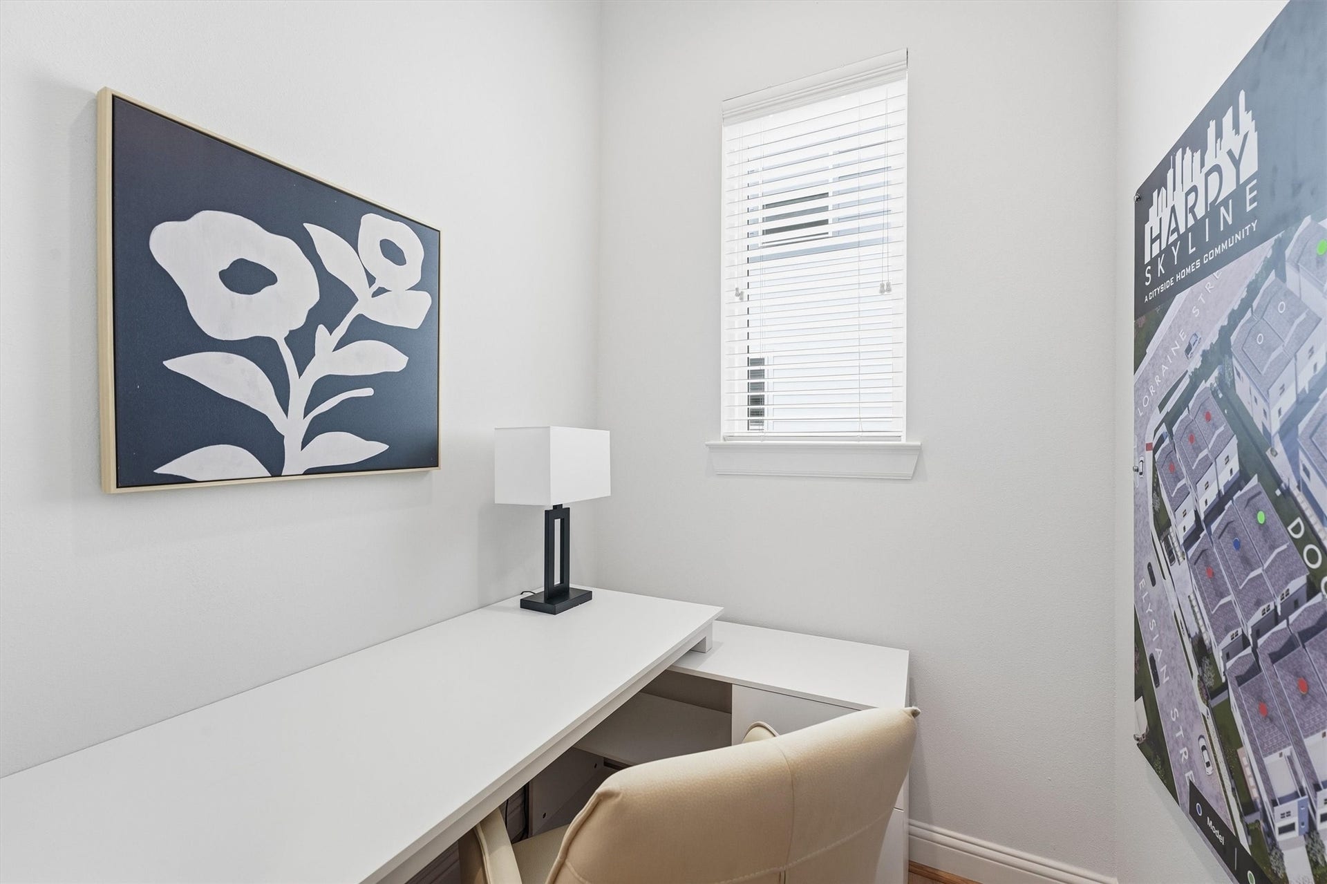 Elevate your productivity in this bright, private home office, designed for focused work and creativity.