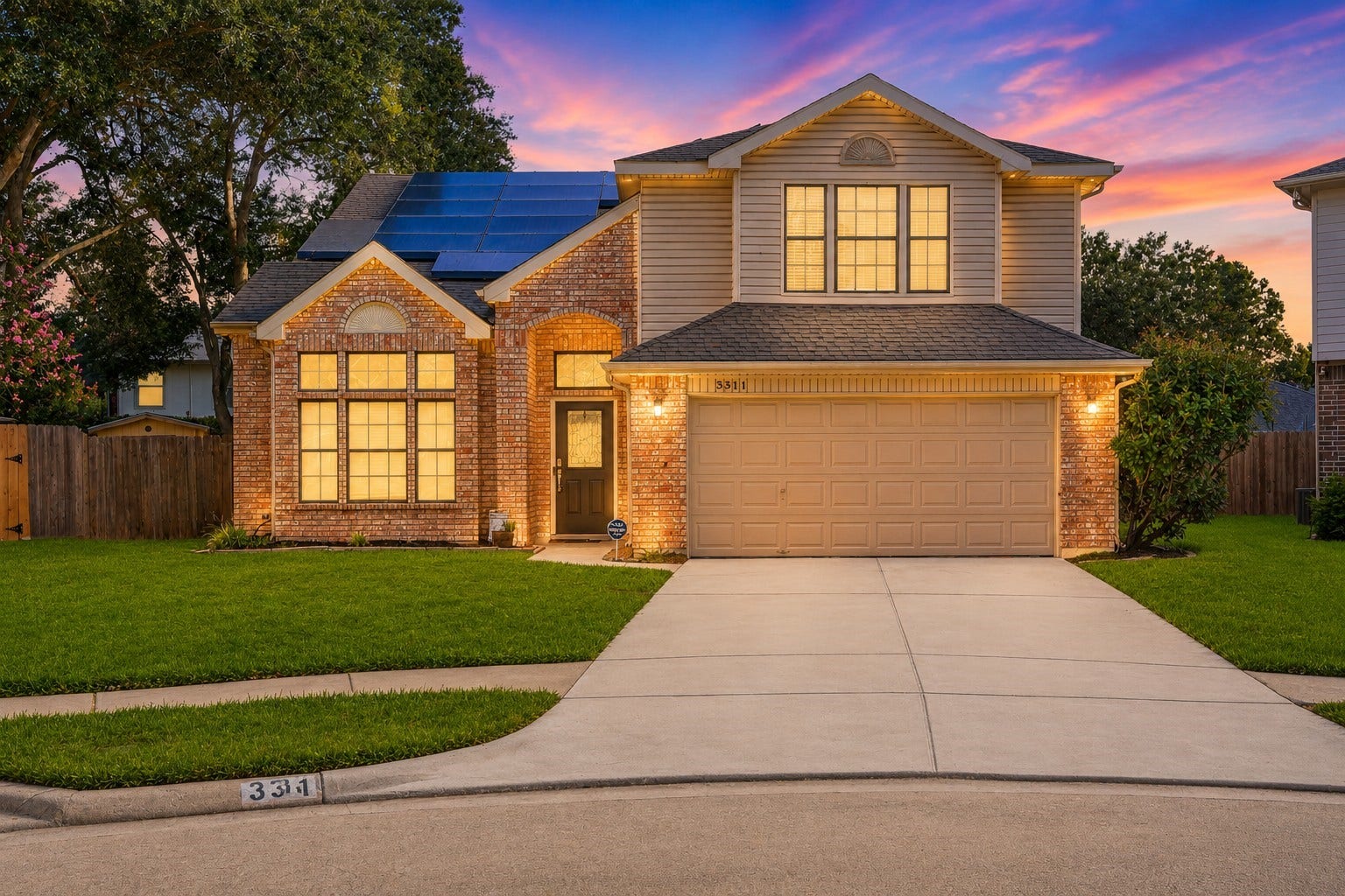 3311 Richmond Ferry Court, Richmond, TX 77406 This inviting two-story home features classic brick and siding exterior, a spacious two-car garage, and a well-maintained front lawn. Large windows add character and natural light, while the covered entry creates a welcoming first impression.