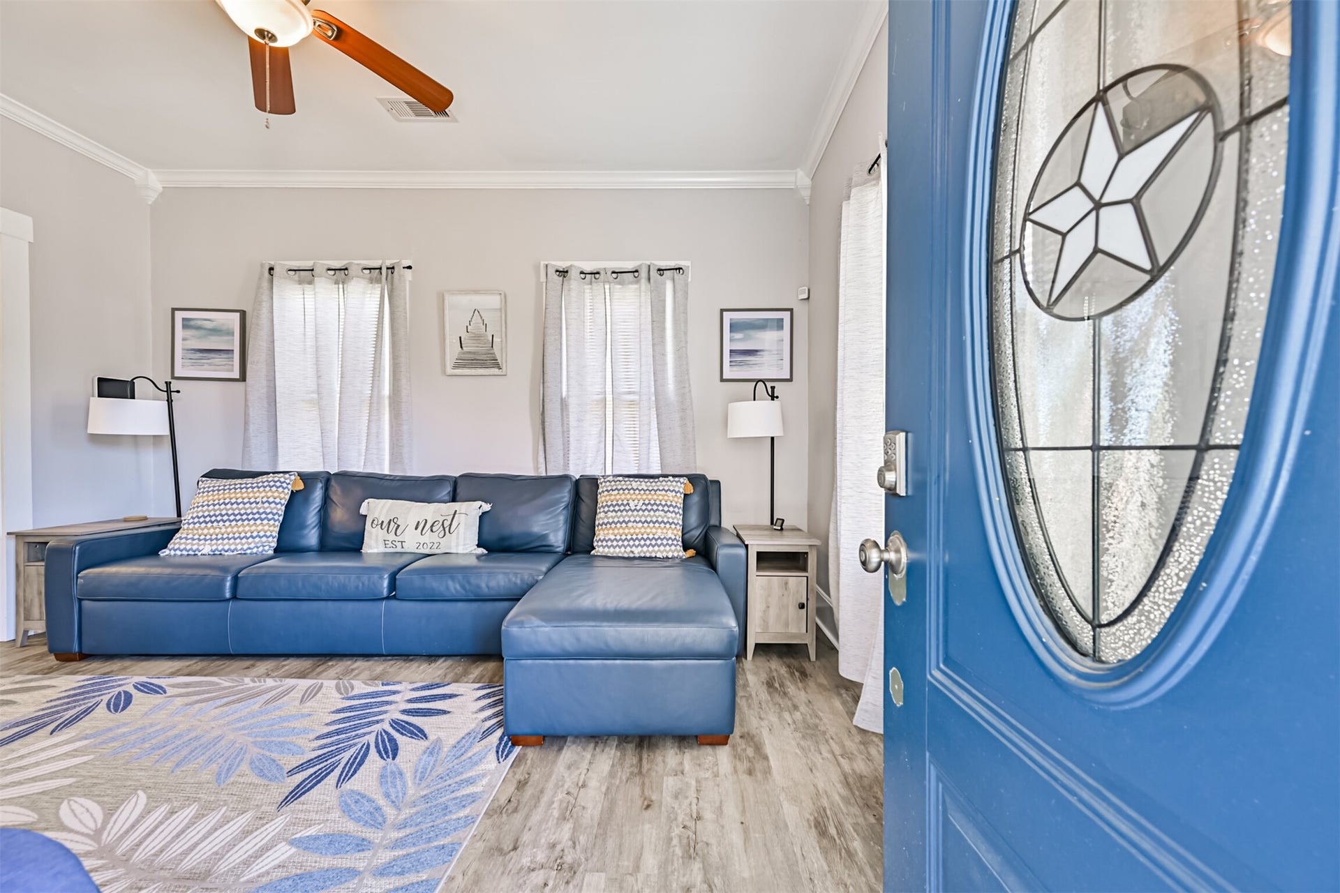 1419 39th Street, Galveston, TX 77550 Walking Through the Front Door - a Nicely Sized Living Room with Space for Entertaining! Beachy Inspired Upgrades Throughout the Home!