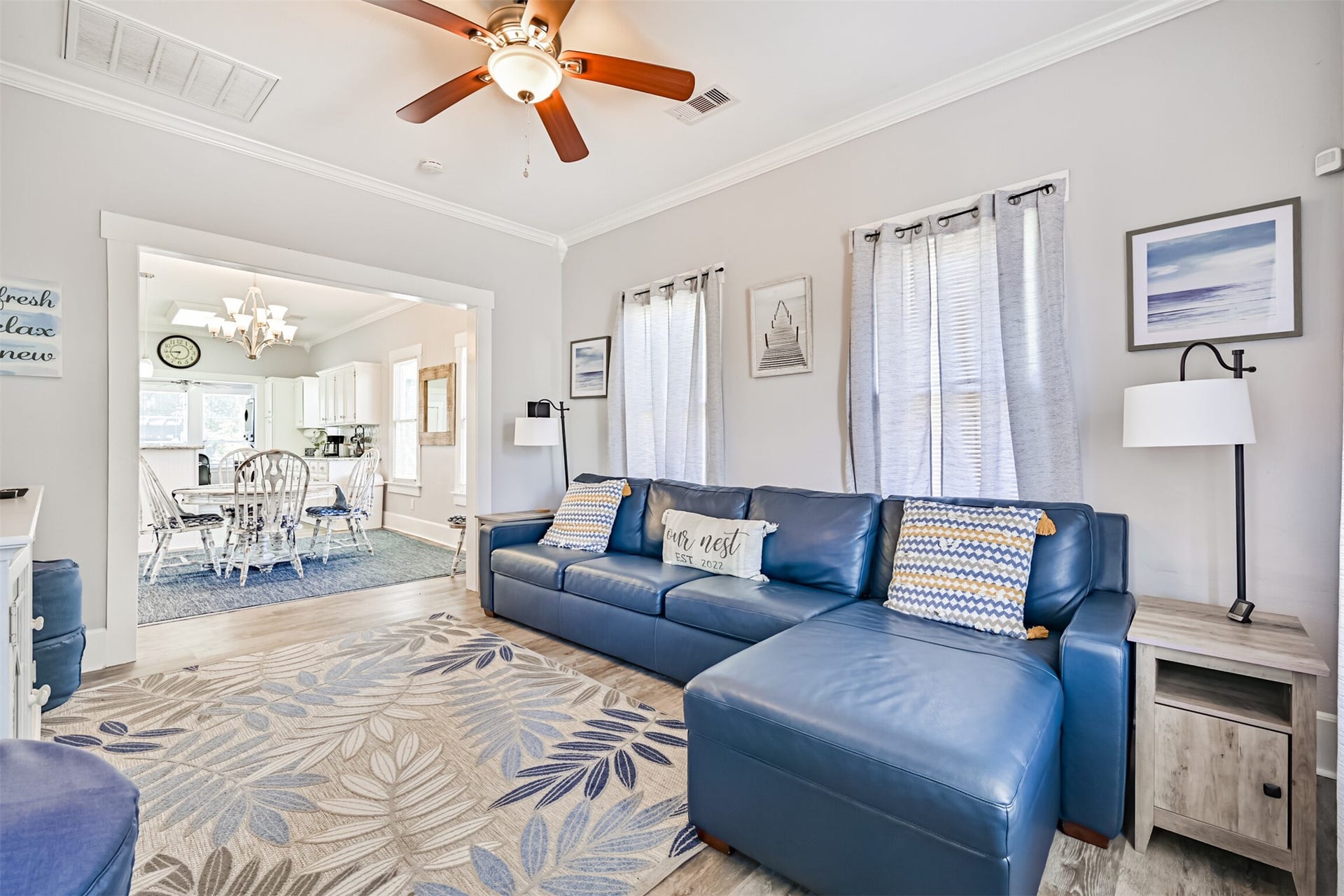 1419 39th Street, Galveston, TX 77550 Open Flow for Entertaining with Party-Room to Spare! Isn't This Home So Lovely?! Note the Crown Molding and Details that make the Space Look Extra Special!