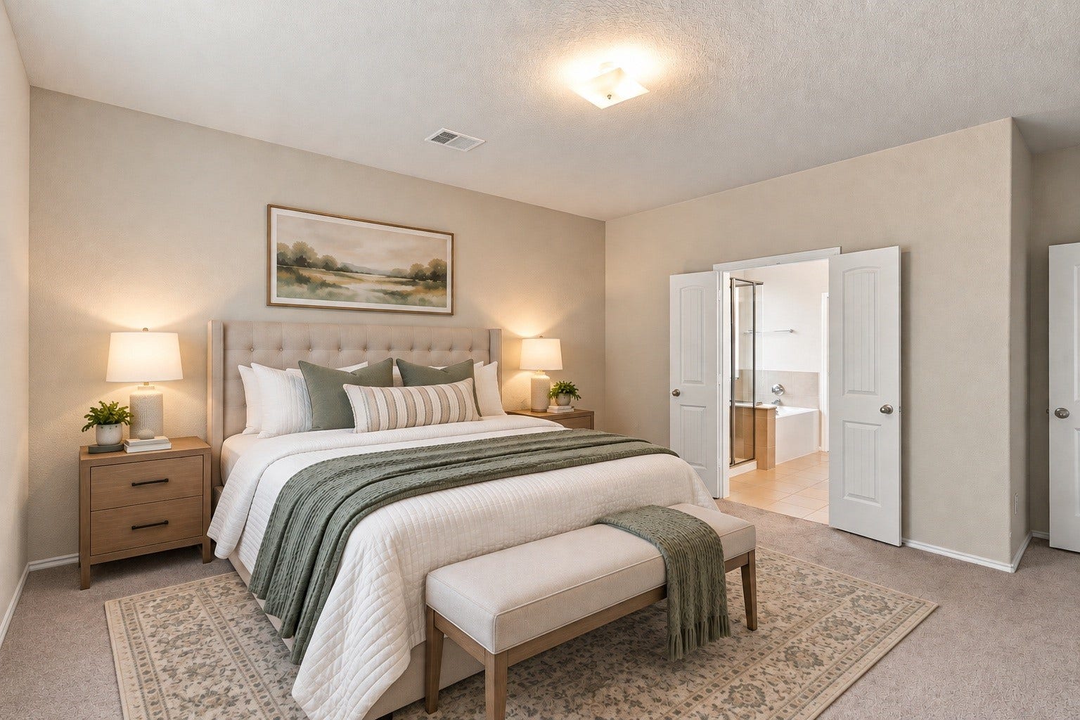 2307 Northern Great White Court, Katy, TX 77449 Virtually Staged: Capturing the perspective toward the attached bath, this angle emphasizes the expansive dimensions of the primary bedroom.