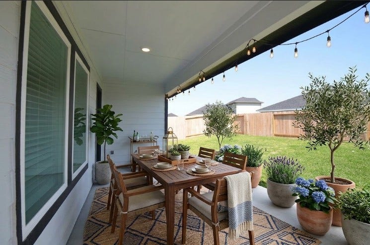 7814 Bel Fiore Drive, Richmond, TX 77406 Relaxing covered back patio virtually staged to give you an idea