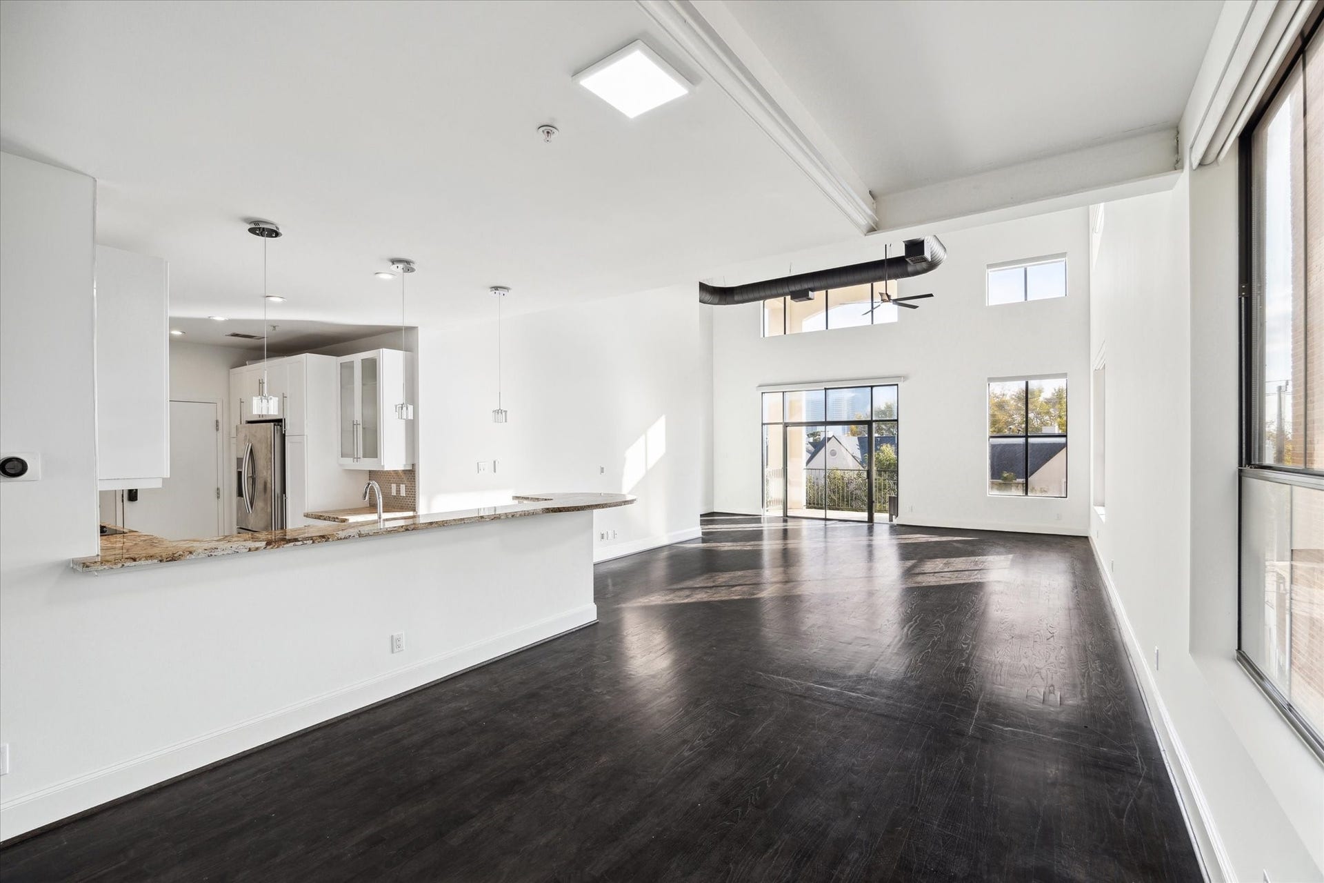 View of the living area from the dining area.