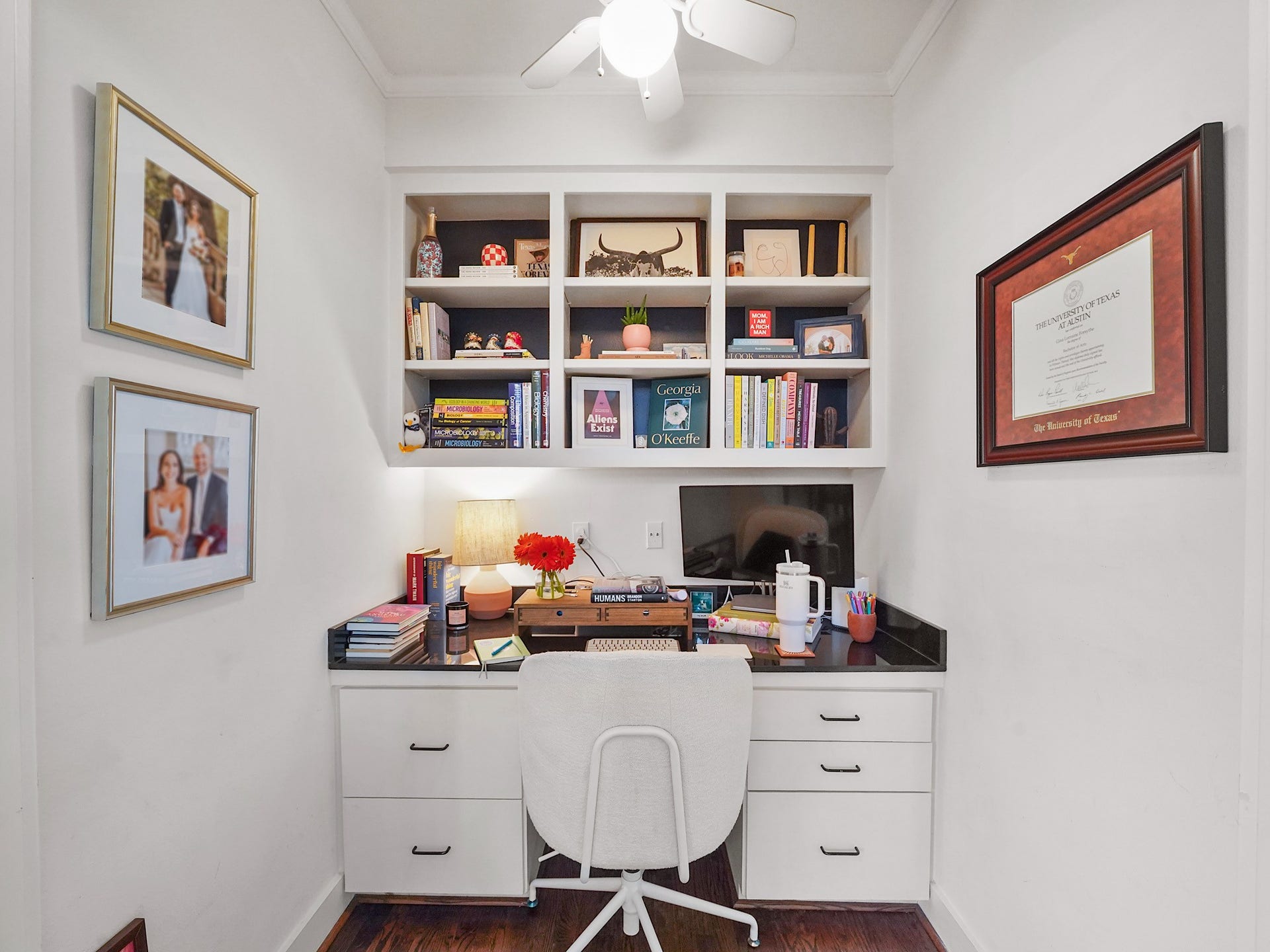Discover a charming office nook perfect for a productive home office or an inspiring homework station.