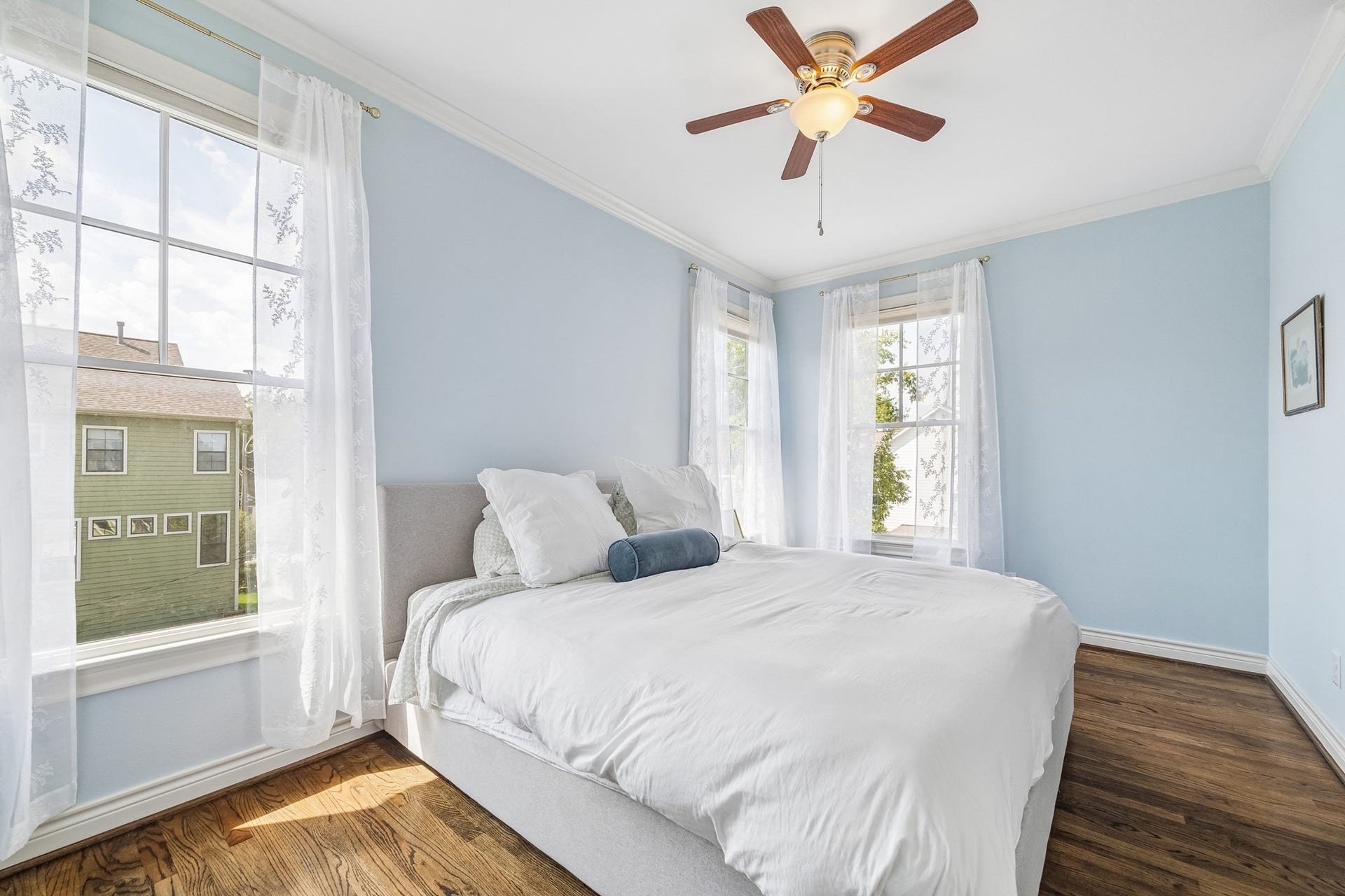 The positioning of this townhome uniquely offers additional windows on all four sides of the home, creating a light filled 3rd floor secondary bedroom.