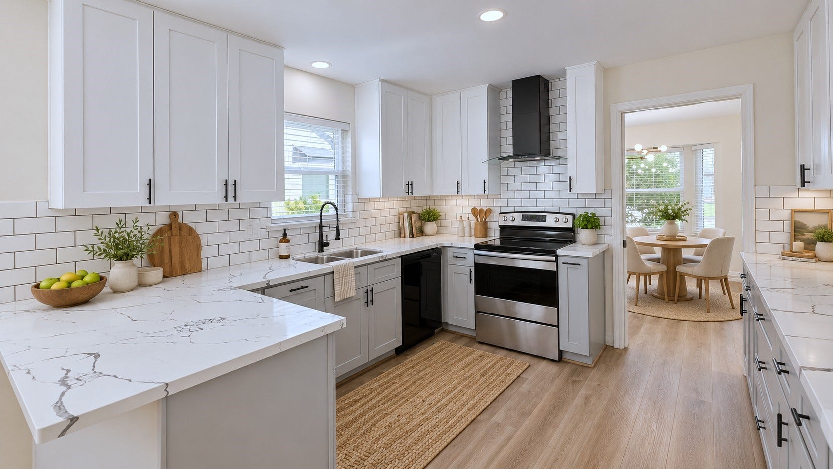5527 Wigton Drive, Houston, TX 77096 Virtually staged: Beautifully updated kitchen accented with warm dcor to showcase its modern finishes.