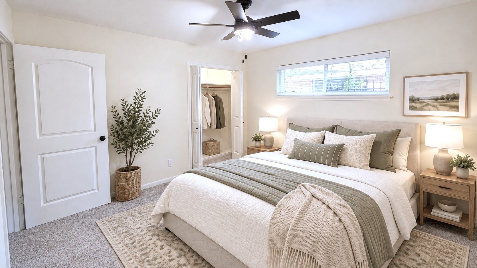 5527 Wigton Drive, Houston, TX 77096 Virtually staged: Secondary bedroom demonstrates an inviting furniture layout with room for bedside storage.