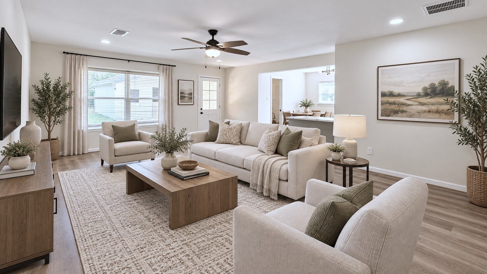 5527 Wigton Drive, Houston, TX 77096 Virtually staged: Spacious living room styled for comfortable everyday living and entertaining.