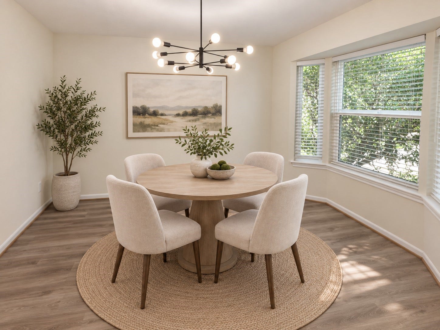 5527 Wigton Drive, Houston, TX 77096 Virtually staged: Dining room styled to highlight the bay-window setting and generous entertaining space.