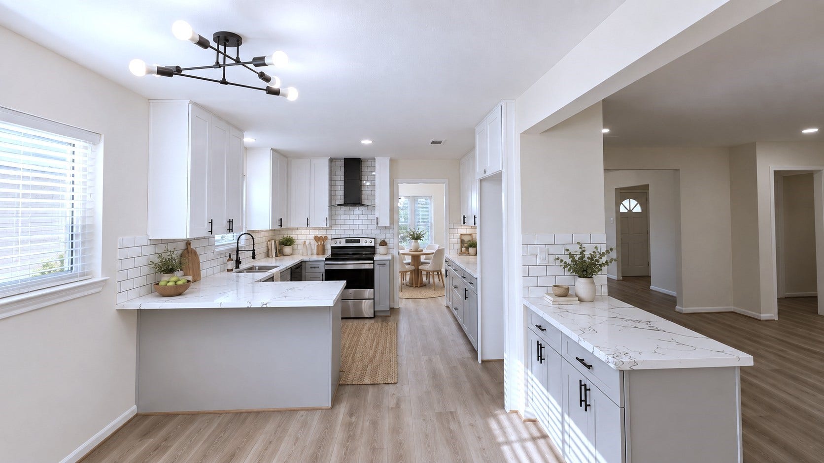5527 Wigton Drive, Houston, TX 77096 Open kitchen and breakfast area create an easy everyday gathering space with excellent natural light.