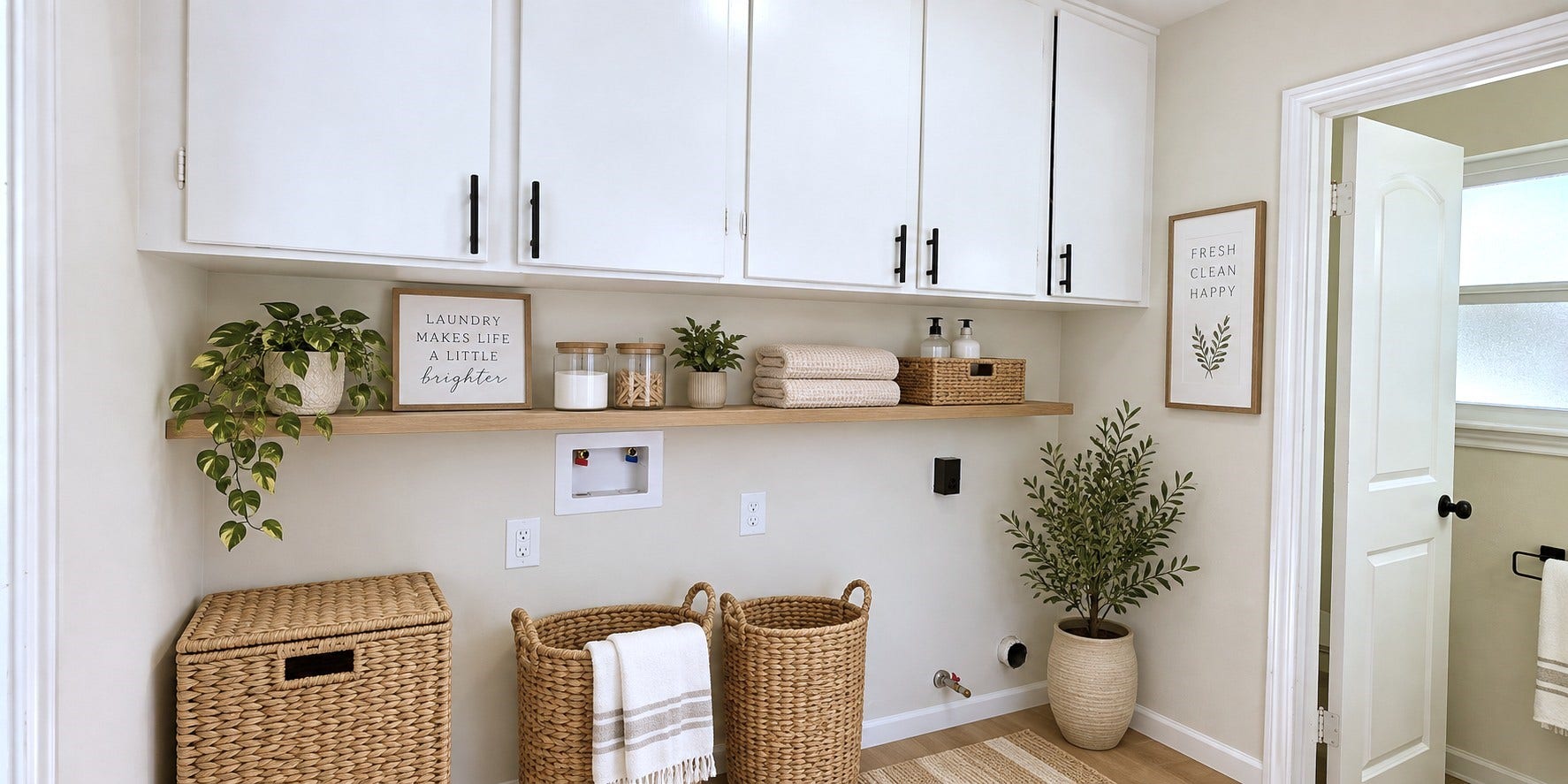5527 Wigton Drive, Houston, TX 77096 Virtually staged: Functional laundry area demonstrates additional organization and storage possibilities.