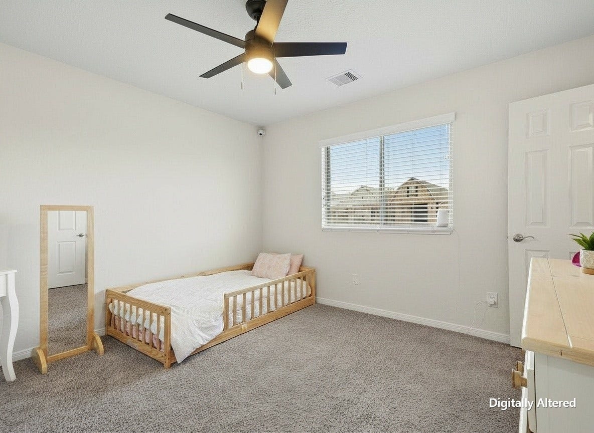 2102 Wikiup Street, Dickinson, TX 77539 Bedroom 3: Digitally enhanced for visual clarity; decor and visual clutter removed only.