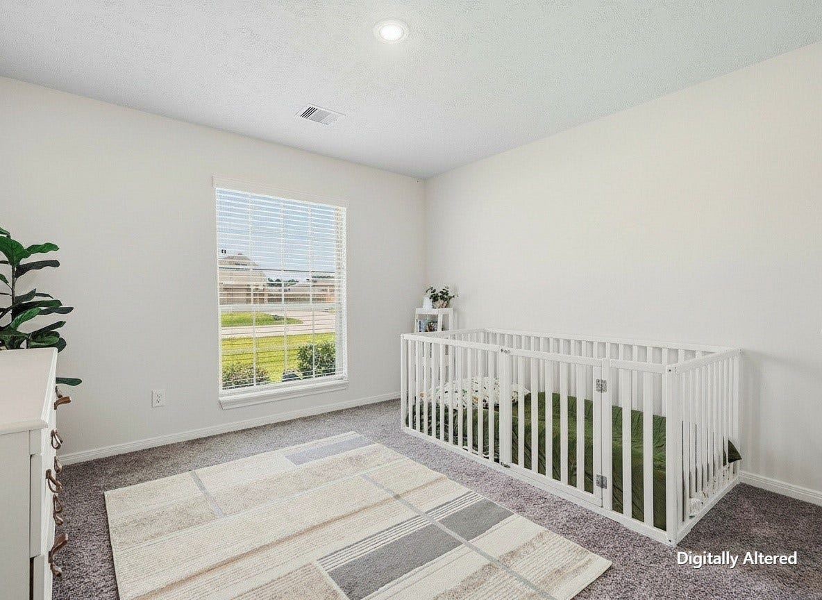2102 Wikiup Street, Dickinson, TX 77539 Bedroom 2: Digitally enhanced for visual clarity; decor and visual clutter removed only.