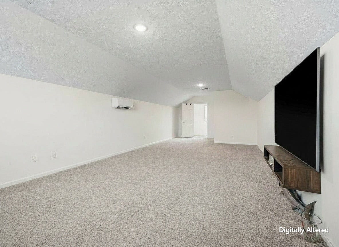 2102 Wikiup Street, Dickinson, TX 77539 Digitally enhanced for visual clarity; decor and visual clutter removed only. Upstairs extra square footage in Garage.
