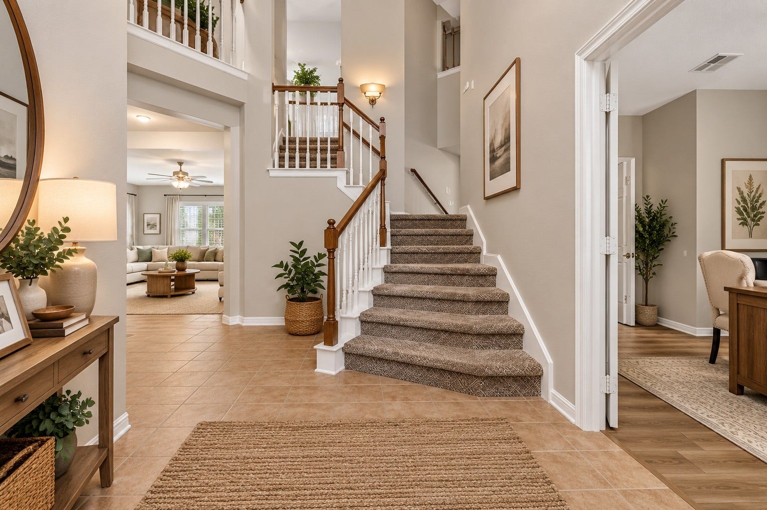 21834 Canton Pass Lane, Katy, TX 77450 The welcoming entry space offers access to a front bedroom (currently shown as a home office), the stairway, and a peek into the family room beyond. ** Virtually Staged**